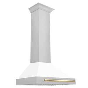 ZLINE Autograph Edition 30 in. Convertible Stainless Steel Range Hood with White Matte Shell and Accents (KB4STZ-WM30) main image.