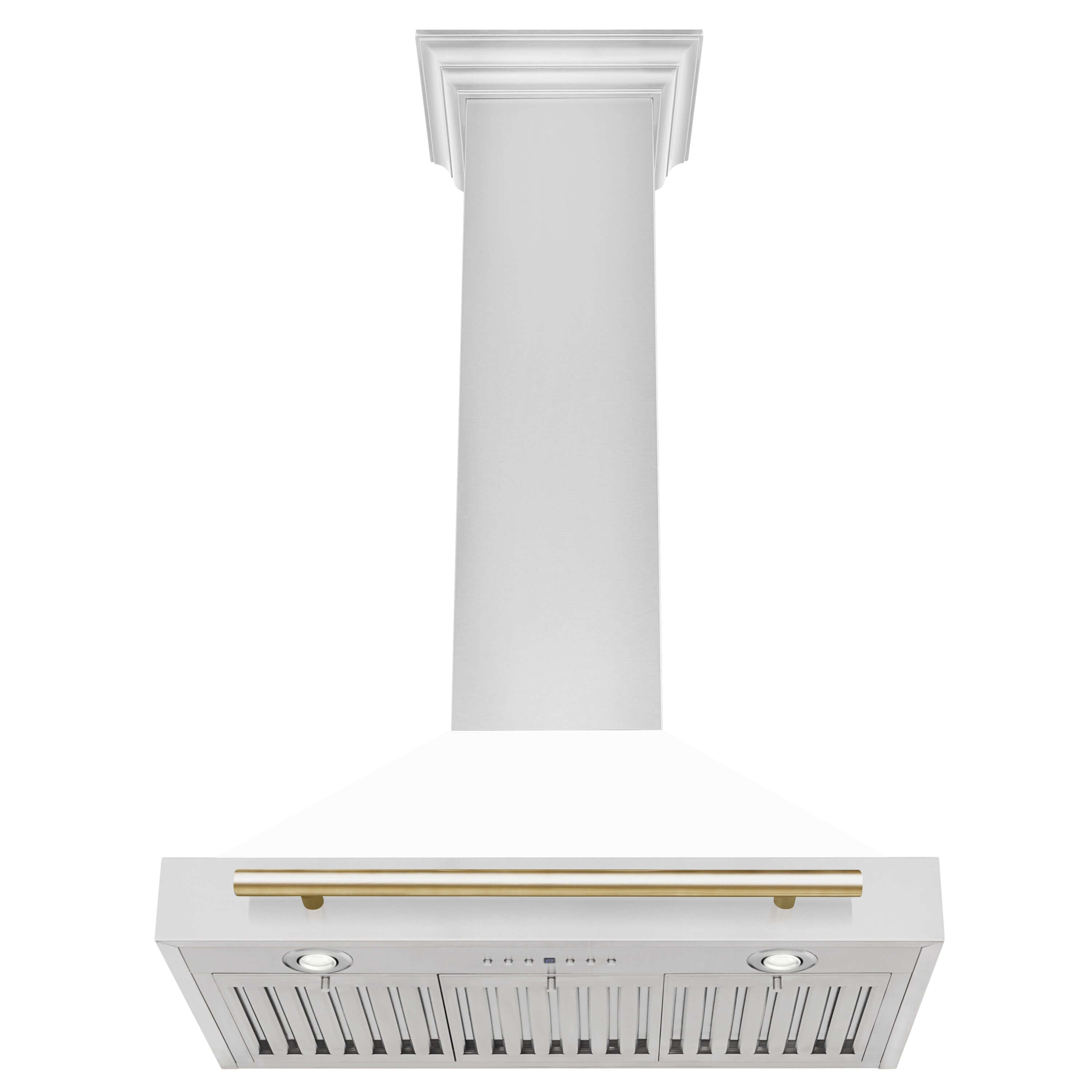 ZLINE 30 in. Autograph Edition Stainless Steel Range Hood with White Matte Shell with Gold Accents (KB4STZ-WM30) Under View