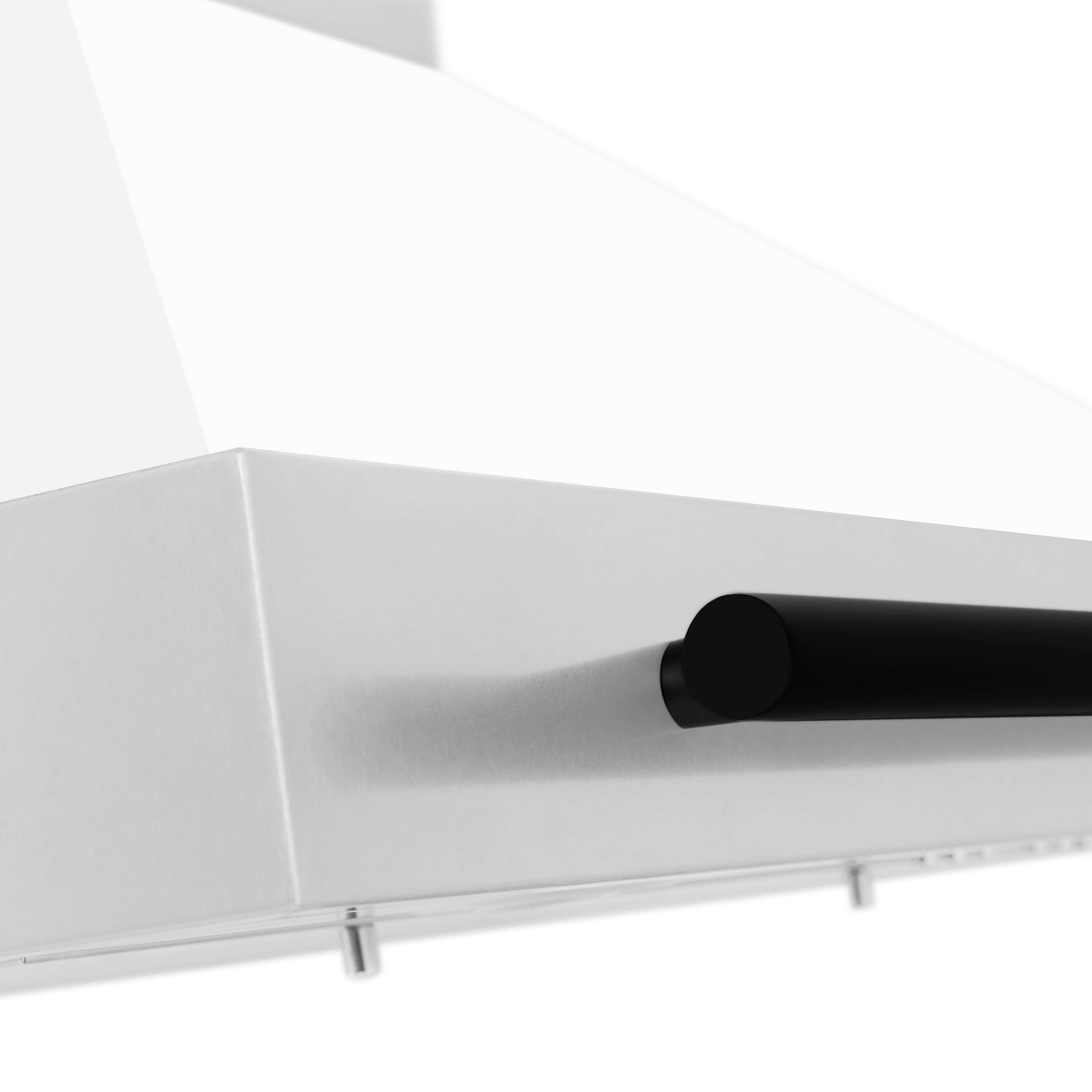 ZLINE 30 in. Autograph Edition Stainless Steel Range Hood with White Matte Shell with Matte Black Accents (KB4STZ-WM30) Matte Black Accent Handle Close Up