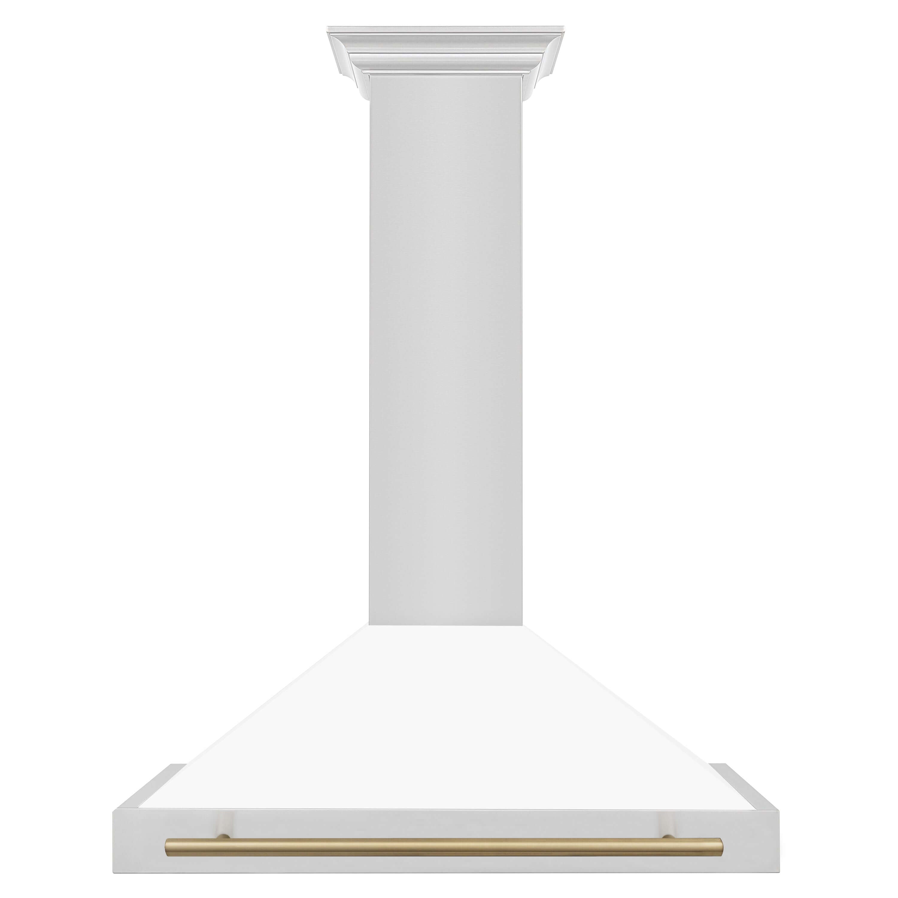 ZLINE 36 in. Autograph Edition Stainless Steel Range Hood with White Matte Shell and Champagne Bronze Accents (KB4STZ-WM36) Front View