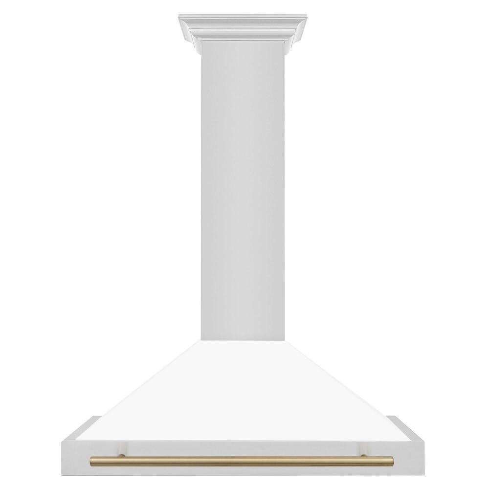 ZLINE Autograph Edition 36 in. Stainless Steel Range Hood with White Matte Shell and Accents (KB4STZ-WM36) front.
