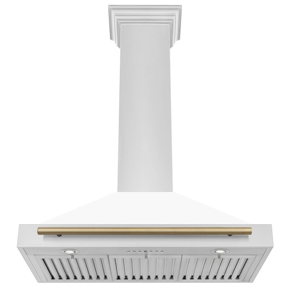 ZLINE Autograph Edition 36 in. Stainless Steel Range Hood with White Matte Shell and Accents (KB4STZ-WM36) front, under.