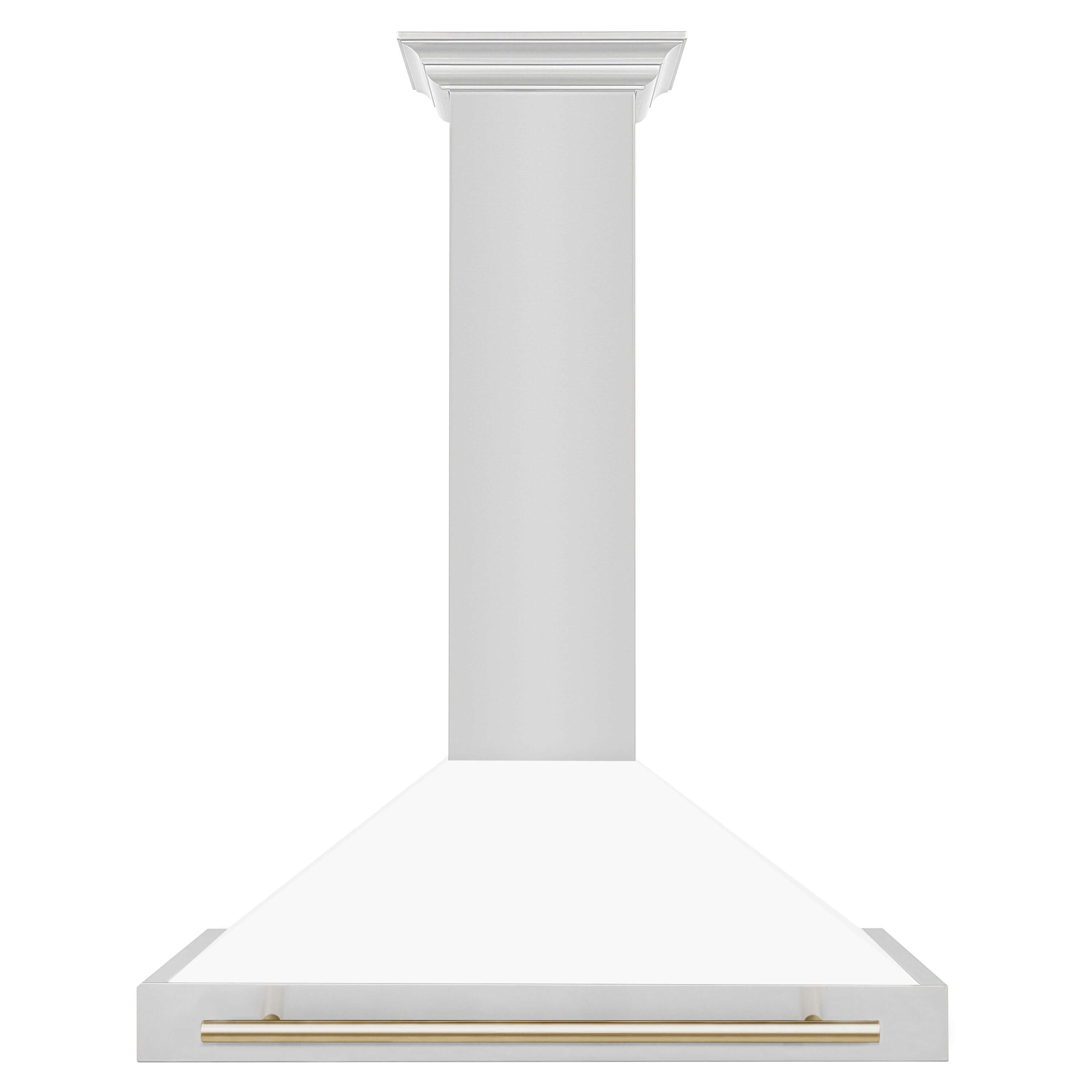 ZLINE 36 in. Autograph Edition Stainless Steel Range Hood with White Matte Shell and Gold Accents (KB4STZ-WM36) Front View