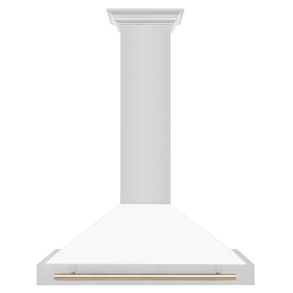 ZLINE Autograph Edition 36 in. Stainless Steel Range Hood with White Matte Shell and Accents (KB4STZ-WM36) front.