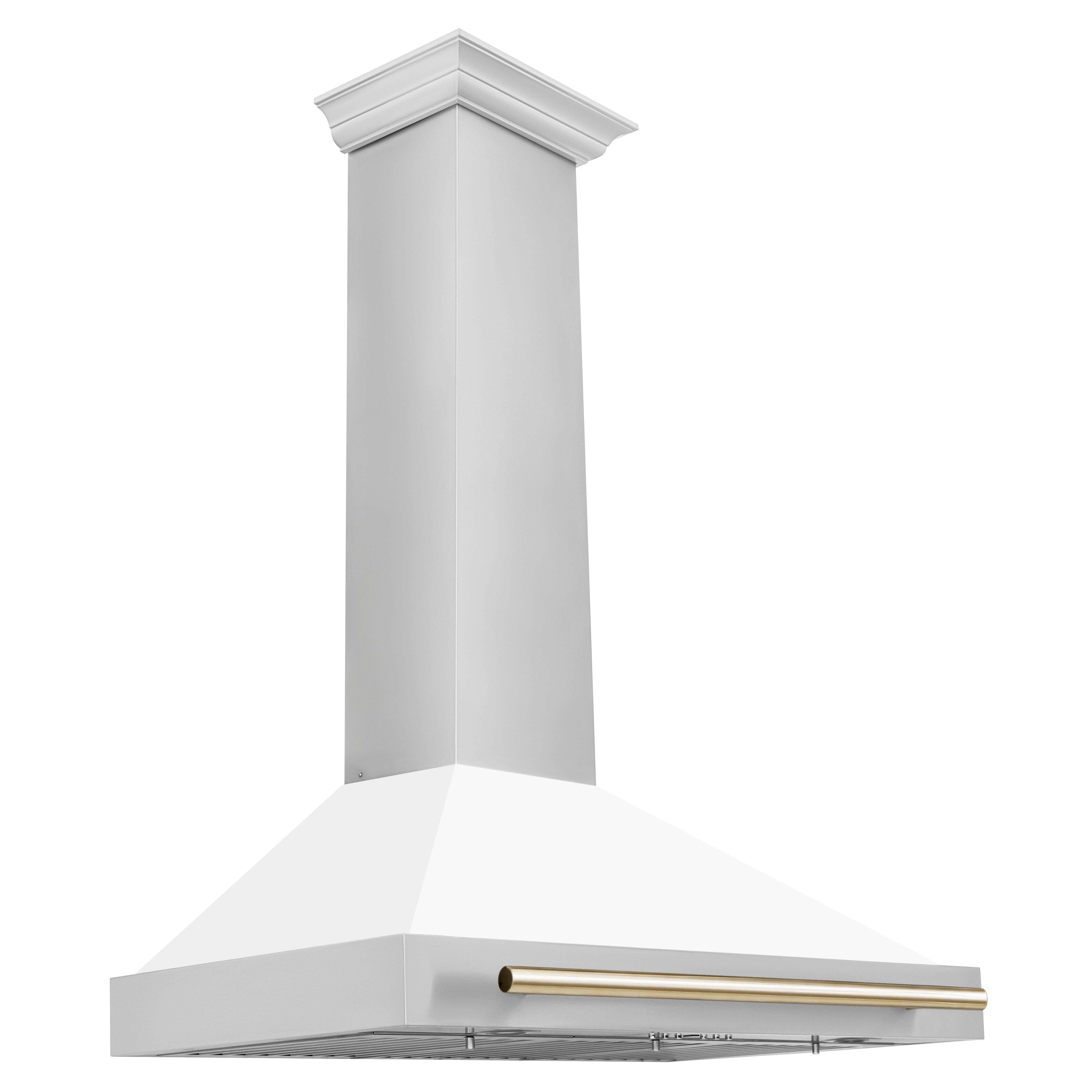 ZLINE Autograph Edition 36 in. Stainless Steel Range Hood with White Matte Shell and Accents (KB4STZ-WM36) Stainless Steel with Polished Gold Accents