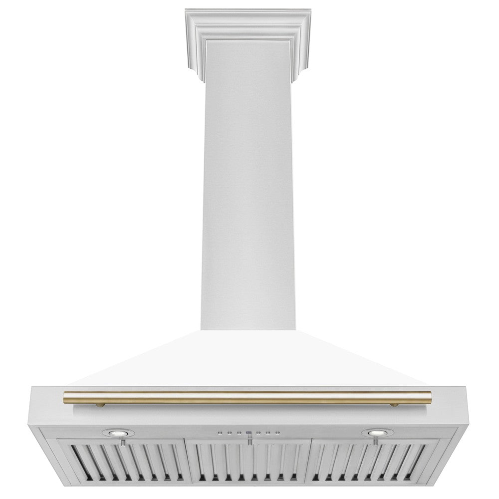 ZLINE Autograph Edition 36 in. Stainless Steel Range Hood with White Matte Shell and Accents (KB4STZ-WM36) front, under.