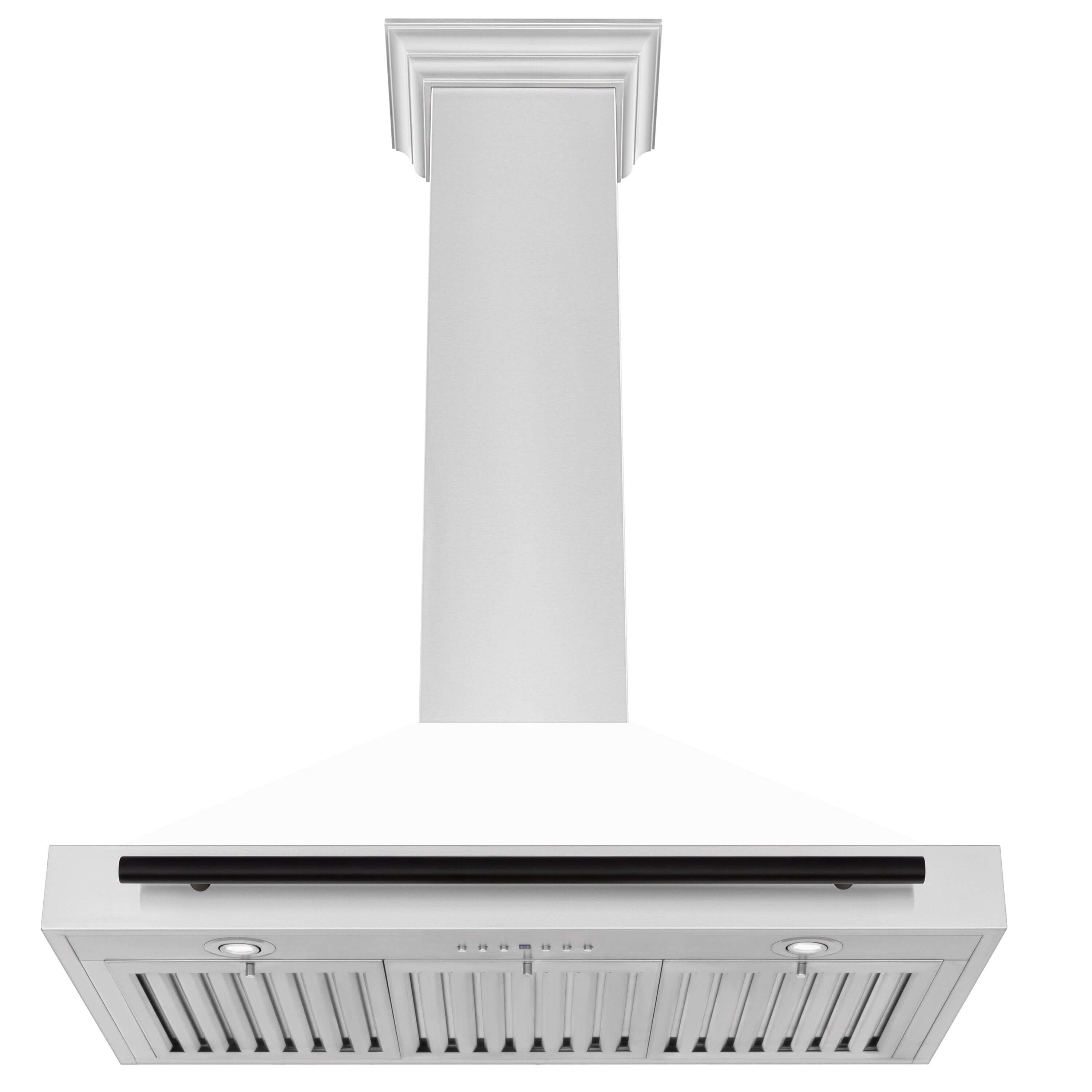 ZLINE Autograph Edition 36 in. Stainless Steel Range Hood with White Matte Shell and Accents (KB4STZ-WM36) front, under.