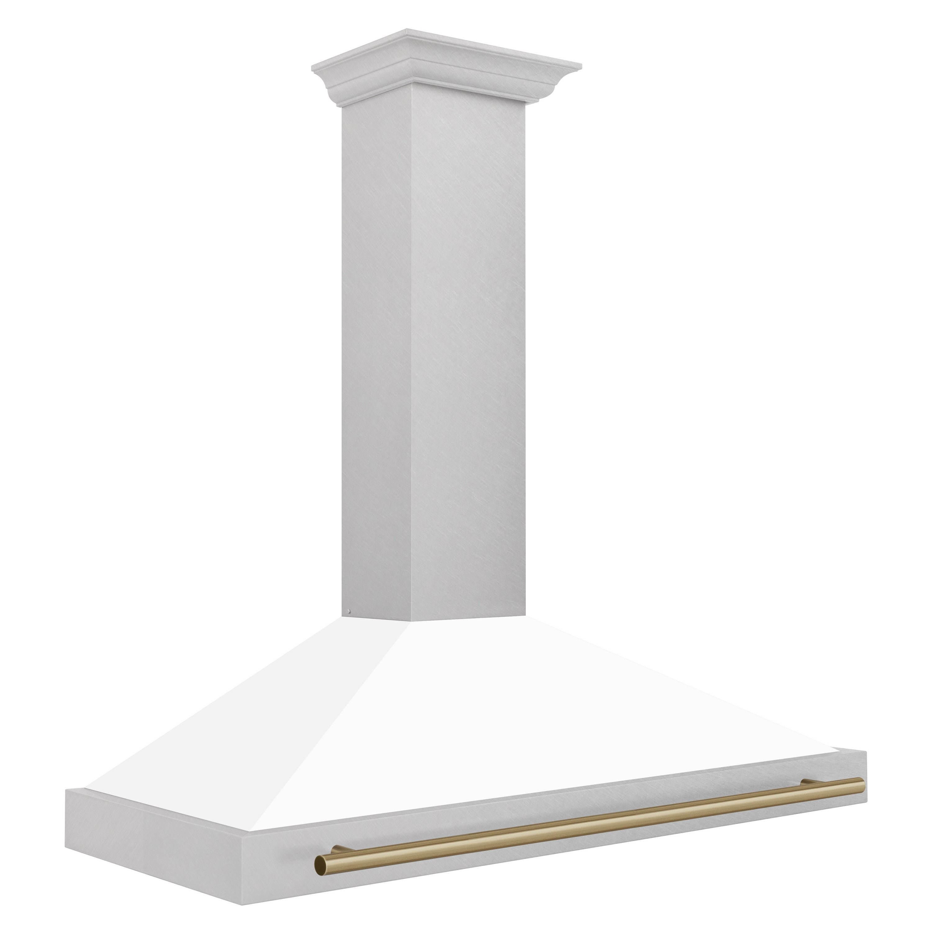ZLINE 48 in. Autograph Edition Fingerprint Resistant Stainless Steel Range Hood with White Matte Shell with Champagne Bronze Handle Side View