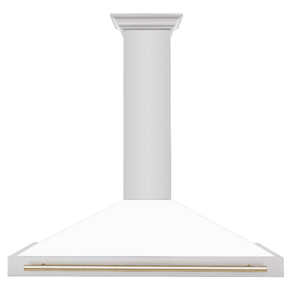 ZLINE Autograph Edition 48 in. Stainless Steel Range Hood with White Matte Shell and Accents (KB4STZ-WM48) front.