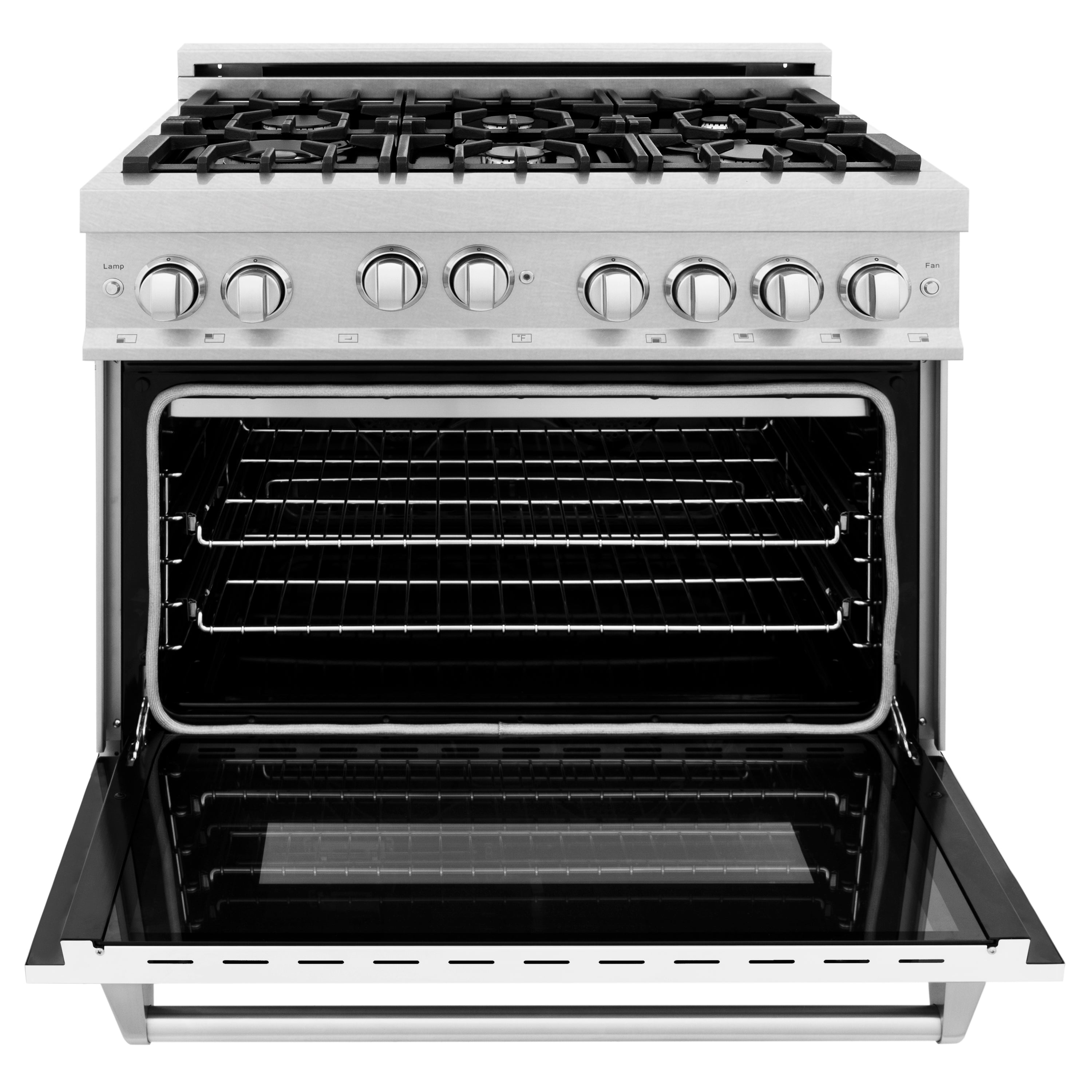 ZLINE 36 in. 4.6 cu. ft. Gas Oven and Gas Cooktop Range with Griddle and White Matte Door in Fingerprint Resistant Stainless Steel (RGS-WM-GR-36)