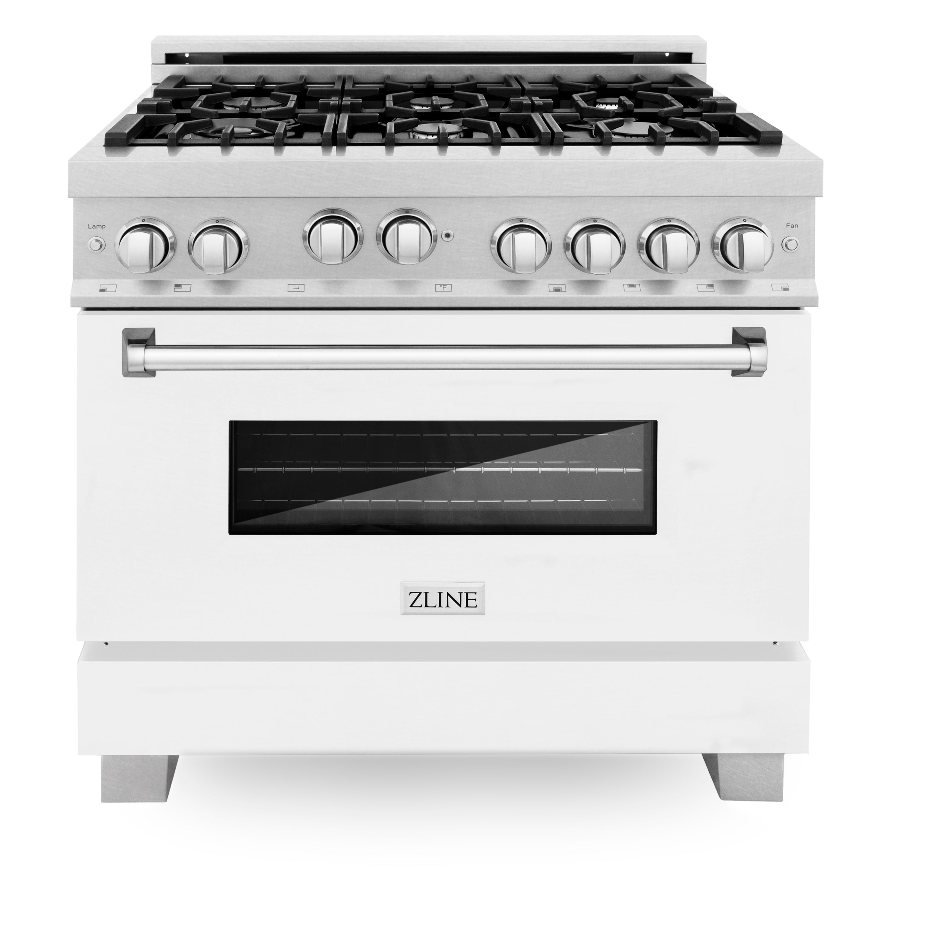 ZLINE 36 in. 4.6 cu. ft. Gas Oven and Gas Cooktop Range with Griddle and White Matte Door in Fingerprint Resistant Stainless Steel (RGS-WM-GR-36)