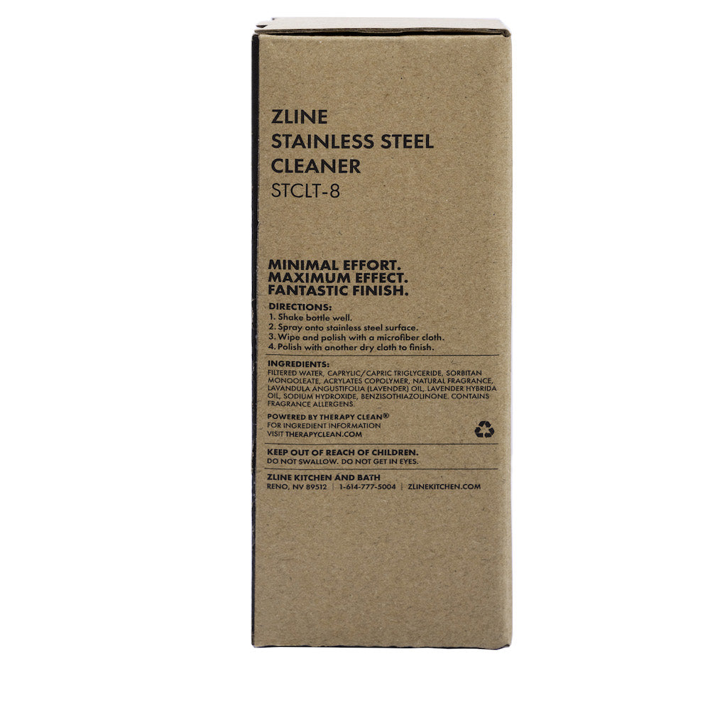 ZLINE Stainless Steel Cleaner and Polish (STCLT-8) package back.