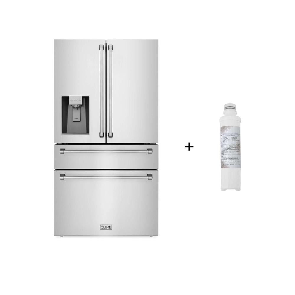 ZLINE 36 in. 21.6 cu. ft Freestanding French Door Fingerprint Resistant Refrigerator with Water and Ice Dispenser and Filter (RFM-W-WF-36) 