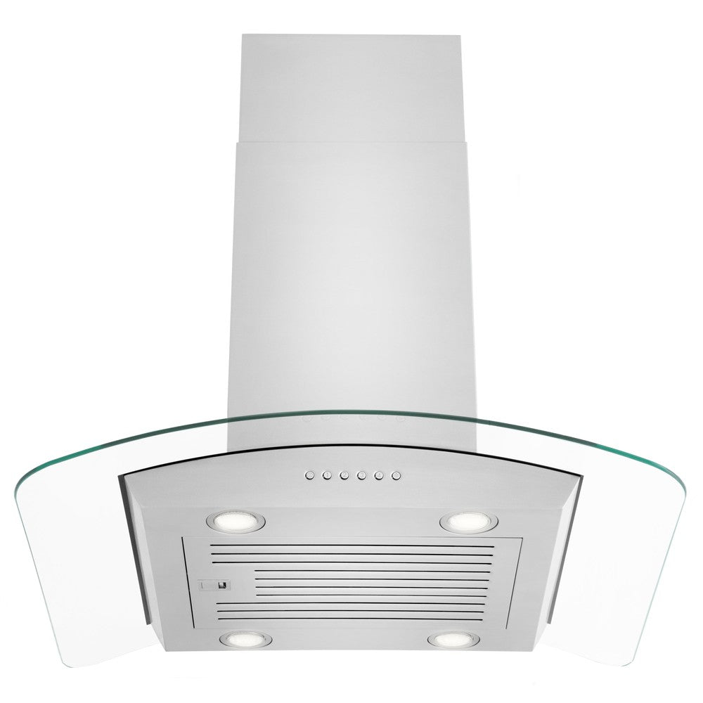 ZLINE Alpine Series Convertible Island Mount Range Hood in Stainless Steel (ALP70IS) front, under.