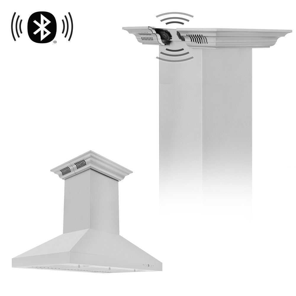 ZLINE Island Mount Range Hood in Stainless Steel with Built-in ZLINE CrownSound Bluetooth Speakers (KL3iCRN-BT) main image.