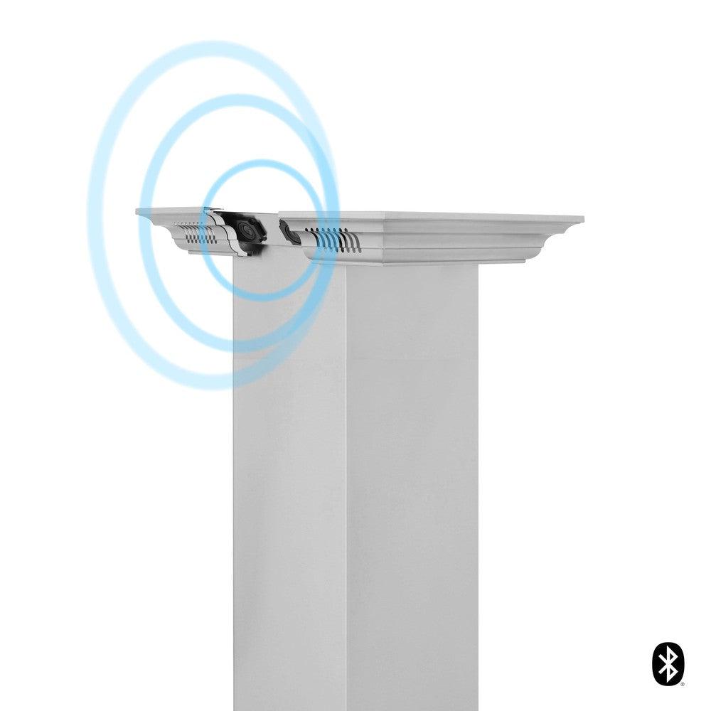 ZLINE Island Mount Range Hood in Stainless Steel with Built-in ZLINE CrownSound Bluetooth Speakers (KE2iCRN-BT) speaker detail.