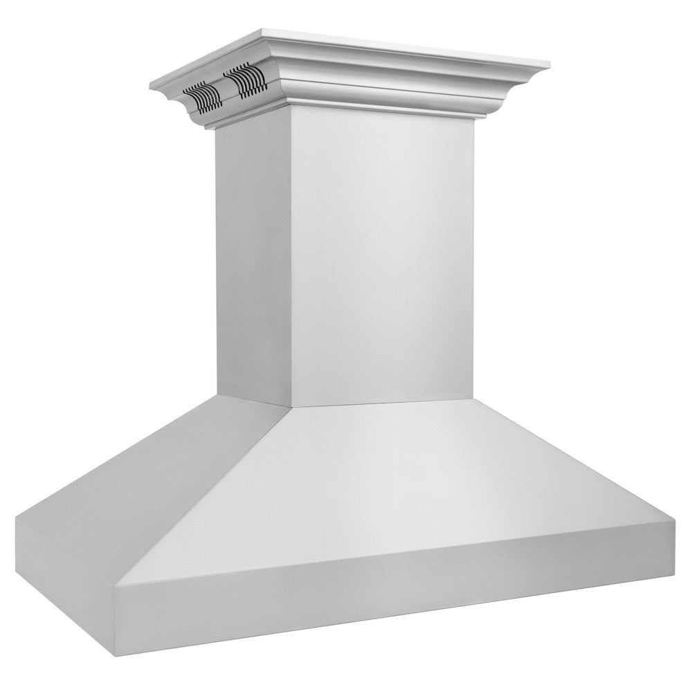 ZLINE Professional Island Mount Range Hood in Stainless Steel with Built-in ZLINE CrownSound Bluetooth Speakers (597iCRN-BT) side.