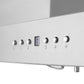 ZLINE Island Mount Range Hood in Stainless Steel with Built-in ZLINE CrownSound Bluetooth Speakers (KE2iCRN-BT) button panel and display.