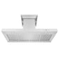 ZLINE Island Mount Range Hood in Stainless Steel with Built-in ZLINE CrownSound Bluetooth Speakers (KE2iCRN-BT) front, under.