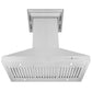 ZLINE Island Mount Range Hood in Stainless Steel with Built-in ZLINE CrownSound Bluetooth Speakers (KL3iCRN-BT) front, under.