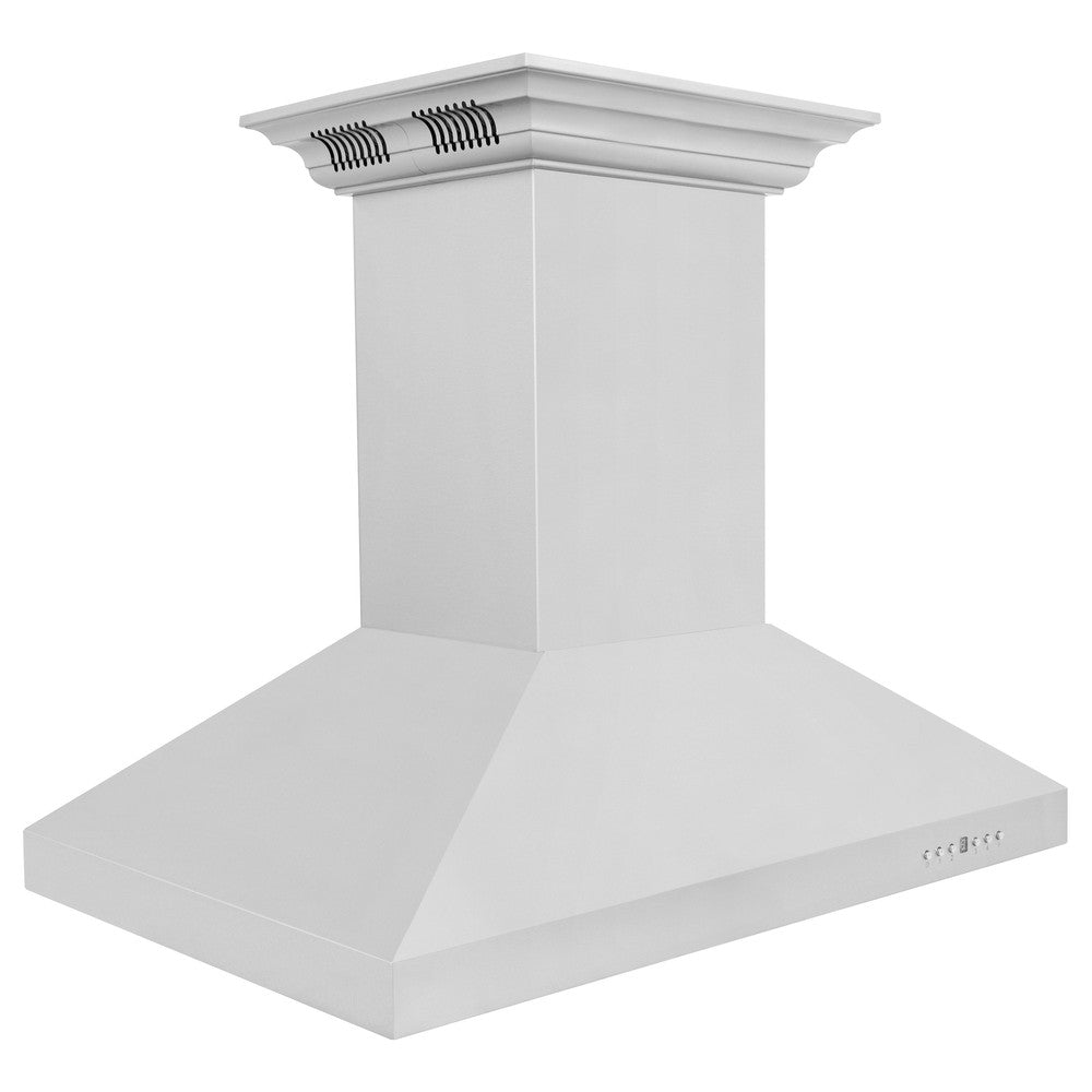 ZLINE Island Mount Range Hood in Stainless Steel with Built-in ZLINE CrownSound Bluetooth Speakers (KL3iCRN-BT) side.