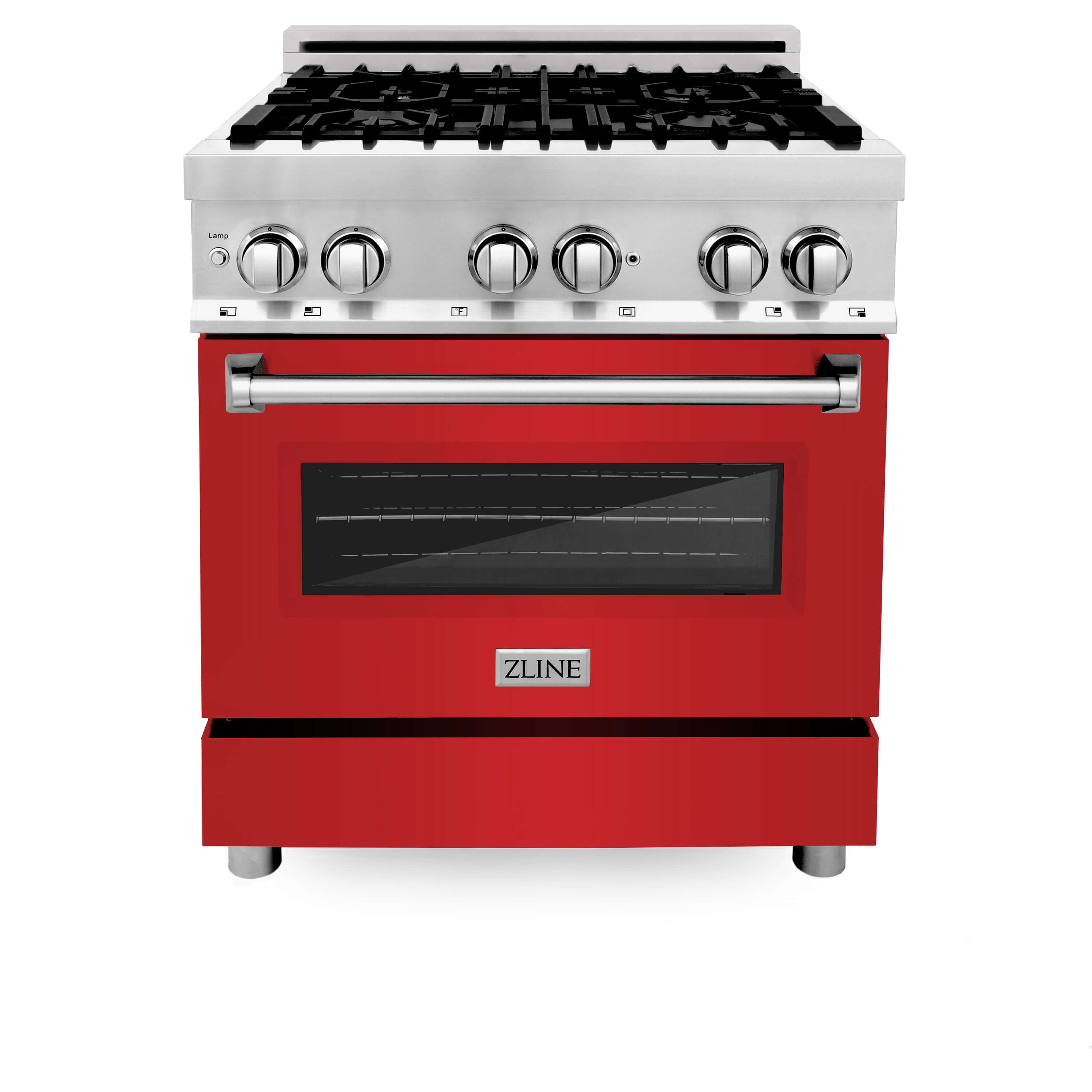 ZLINE 30 in. Kitchen Package with DuraSnow® Stainless Steel Dual Fuel Range with Red Matte Door and Convertible Vent Range Hood (2KP-RARMRH30)