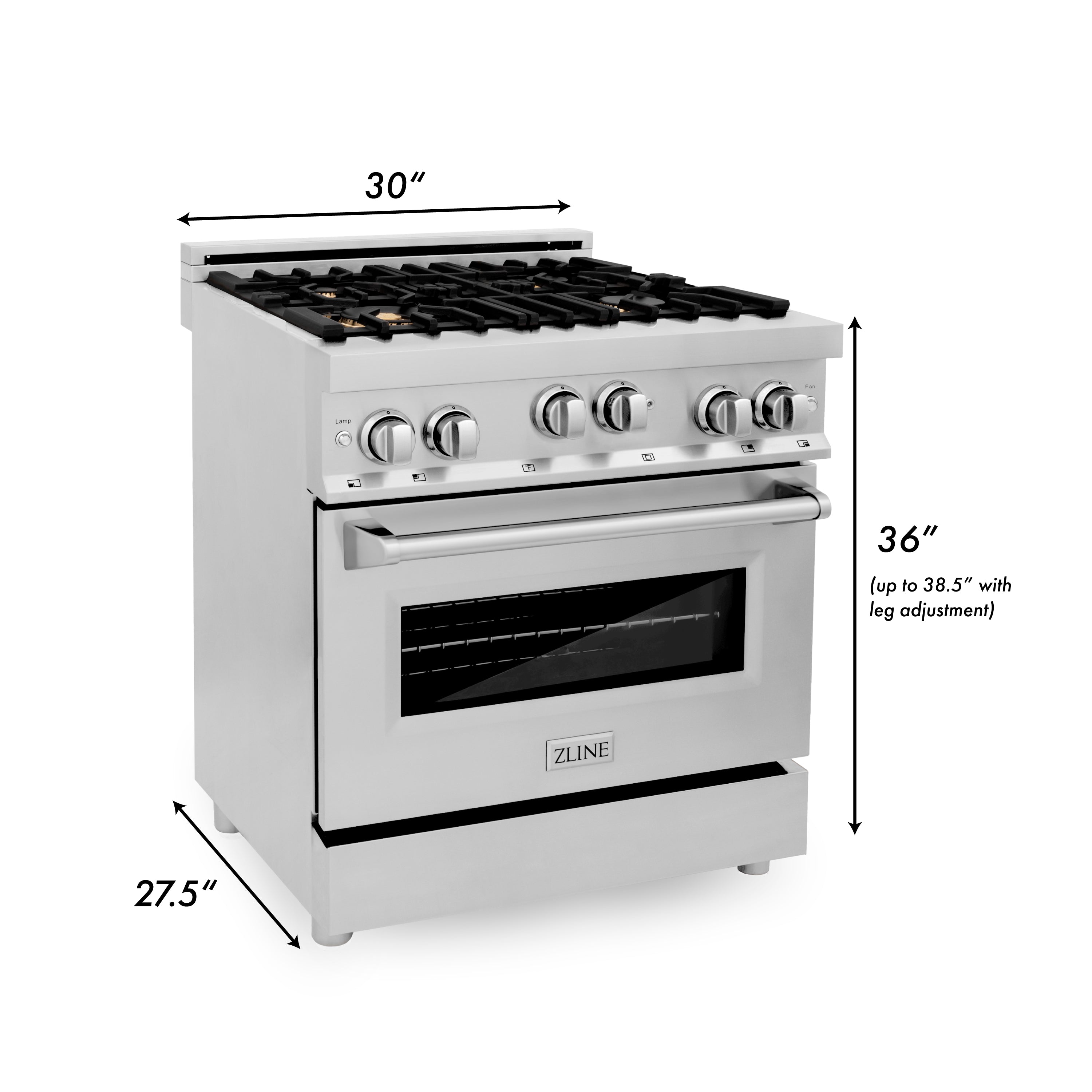 ZLINE 30 in. 4.0 cu. ft. Gas Oven and Gas Cooktop Range with Griddle and Brass Burners in Stainless Steel (RG-BR-GR-30)
