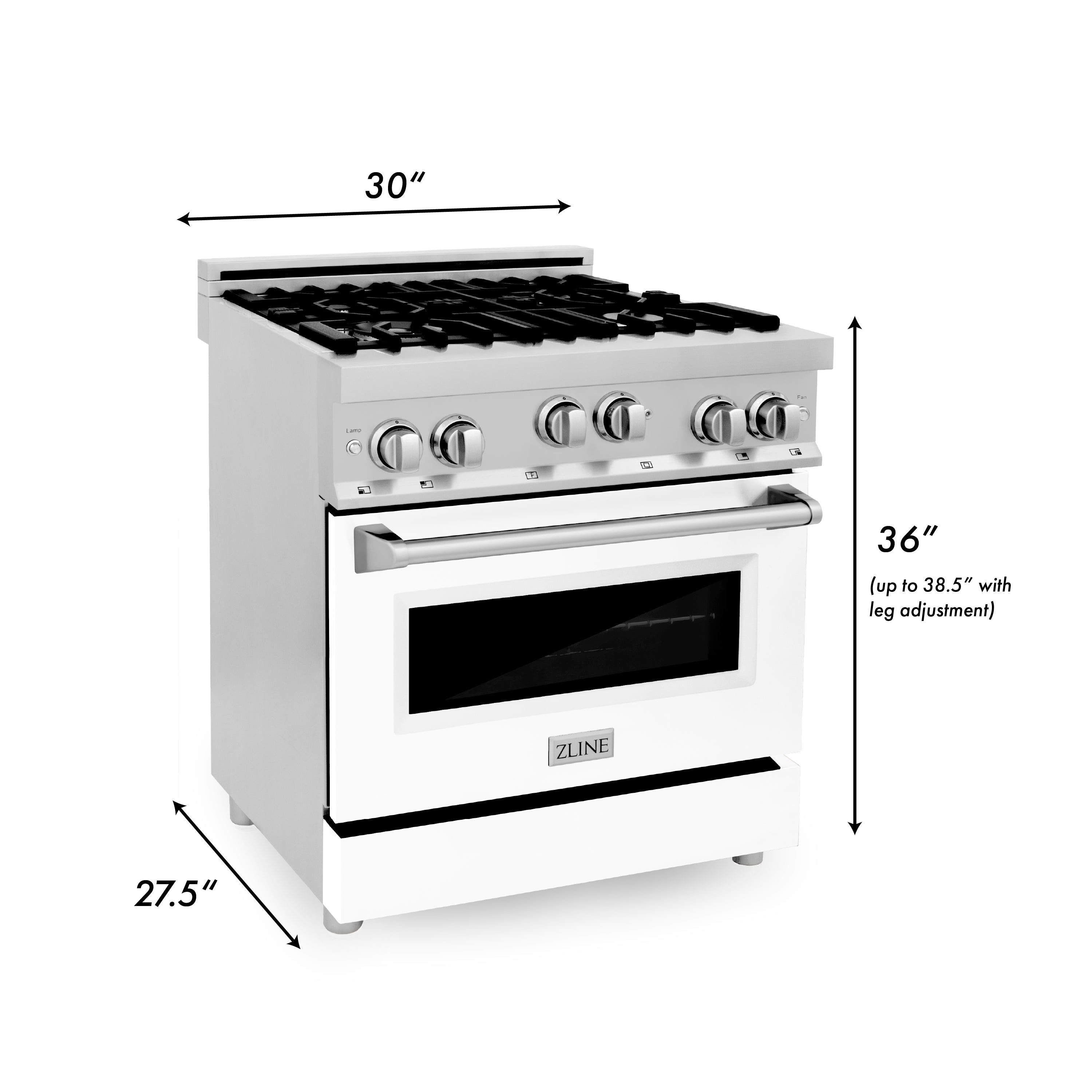 ZLINE 30 in. 4.0 cu. ft. Gas Oven and Gas Cooktop Range with Griddle and White Matte Door in Stainless Steel (RG-WM-GR-30)