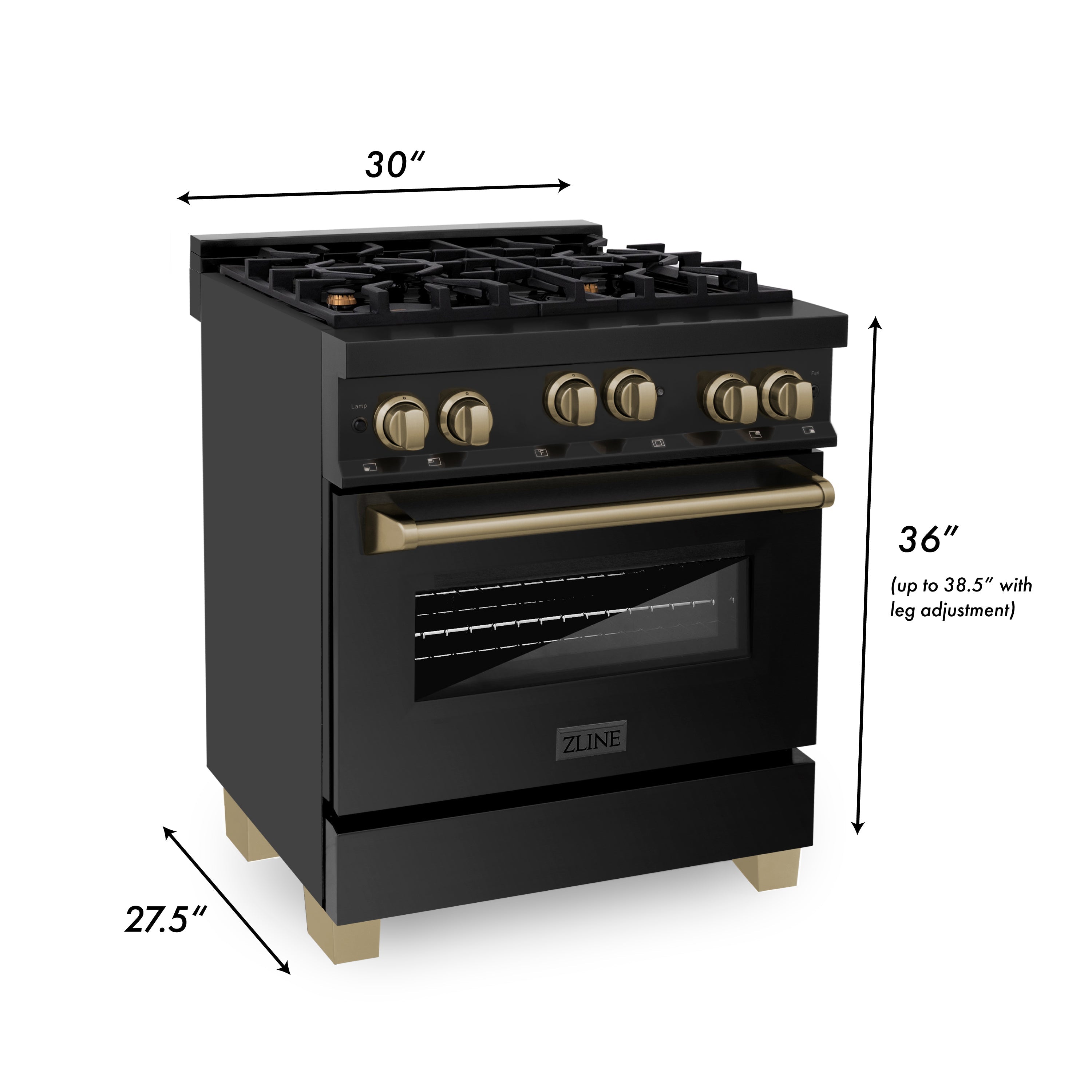 ZLINE Autograph Edition 30 in. 4.0 cu. ft. Range with Gas Stove and Gas Oven in Black Stainless Steel with Accents (RGBZ-30)