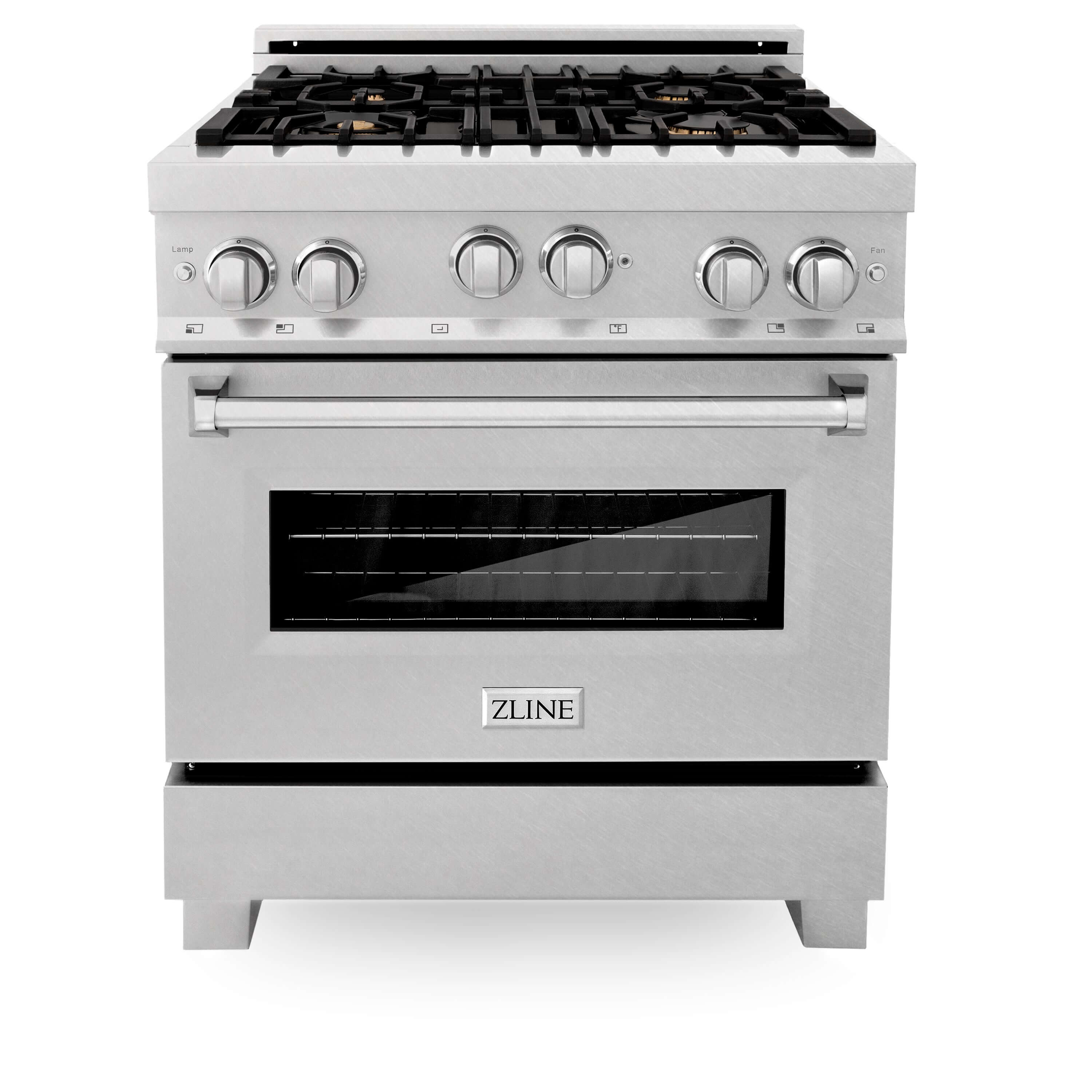 ZLINE 30 in. 4.0 cu. ft. Gas Oven and Gas Cooktop Range with Griddle and Brass Burners in Fingerprint Resistant Stainless Steel (RGS-SN-BR-GR-30)
