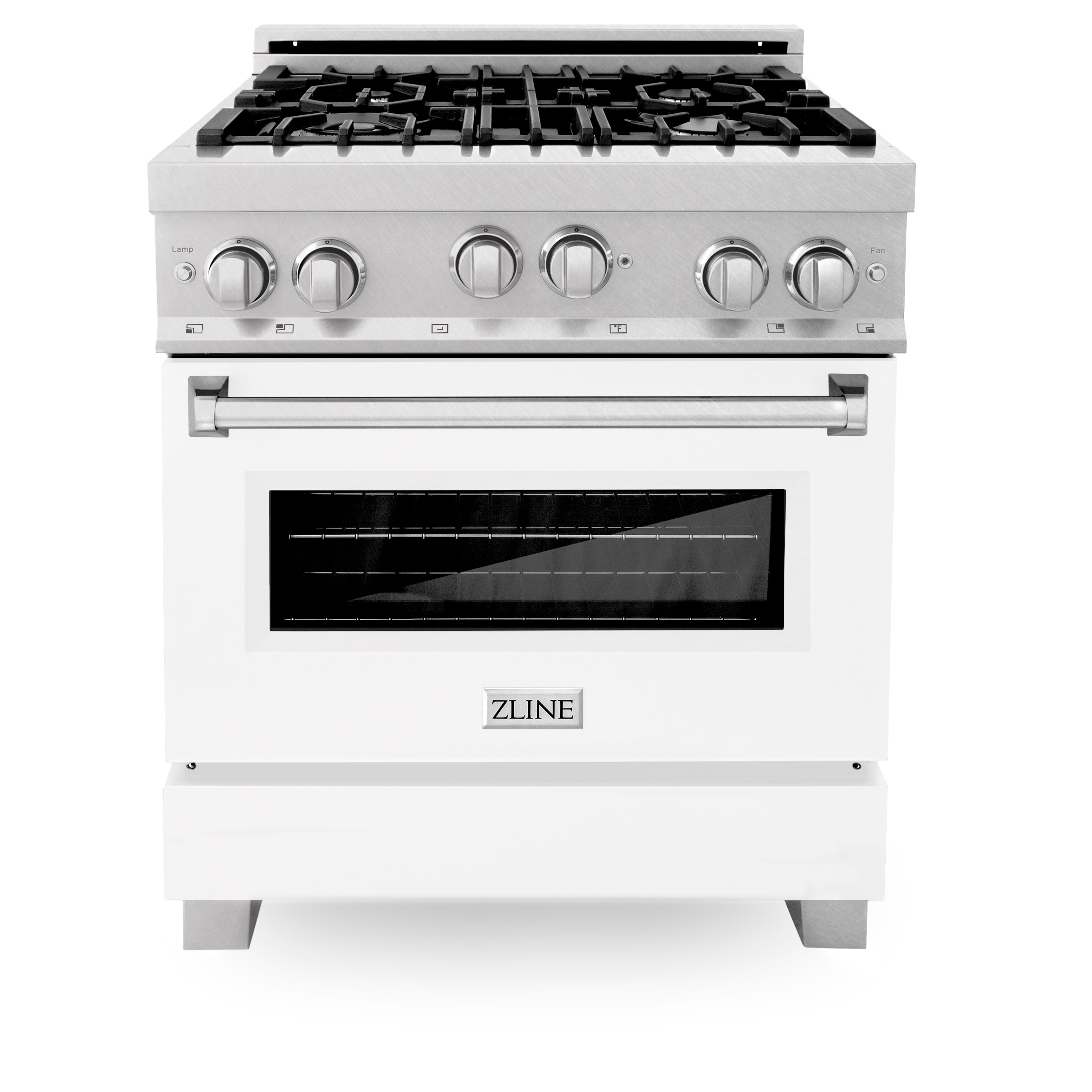 ZLINE 30 in. 4.0 cu. ft. Gas Oven and Gas Cooktop Range with Griddle and White Matte Door in Fingerprint Resistant Stainless Steel (RGS-WM-GR-30)