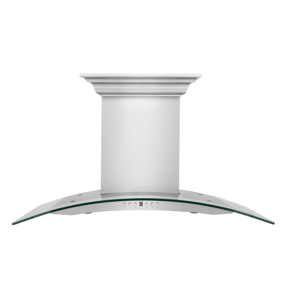 ZLINE Ducted Vent Wall Mount Range Hood in Stainless Steel with Built-in ZLINE CrownSound Bluetooth Speakers (KN4CRN-BT) front.
