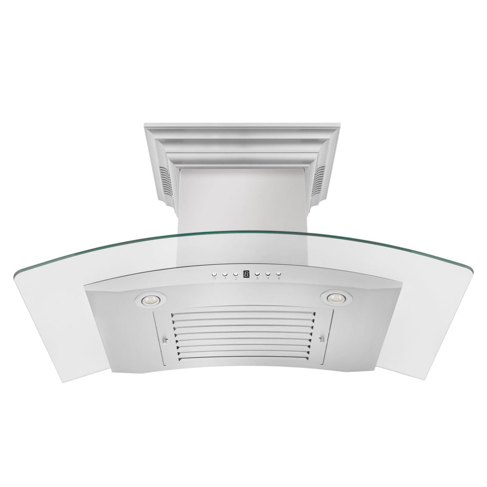 ZLINE Ducted Vent Wall Mount Range Hood in Stainless Steel with Built-in ZLINE CrownSound Bluetooth Speakers (KN4CRN-BT) front, under.