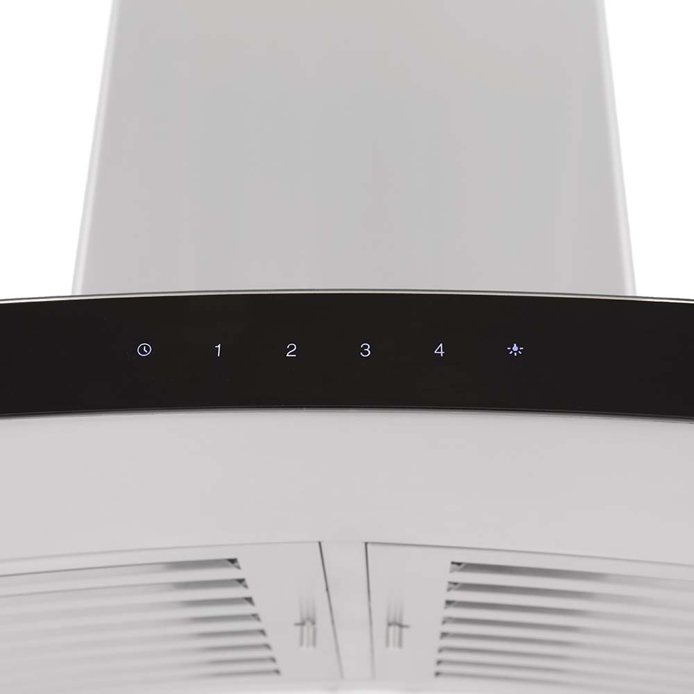 ZLINE Wall Mount Range Hood in Stainless Steel (KN6) fan and lighting control buttons.