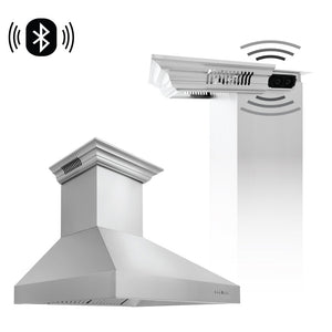 ZLINE Professional Wall Mount Range Hood in Stainless Steel with Built-in ZLINE CrownSound Bluetooth Speakers (697CRN-BT) main image.