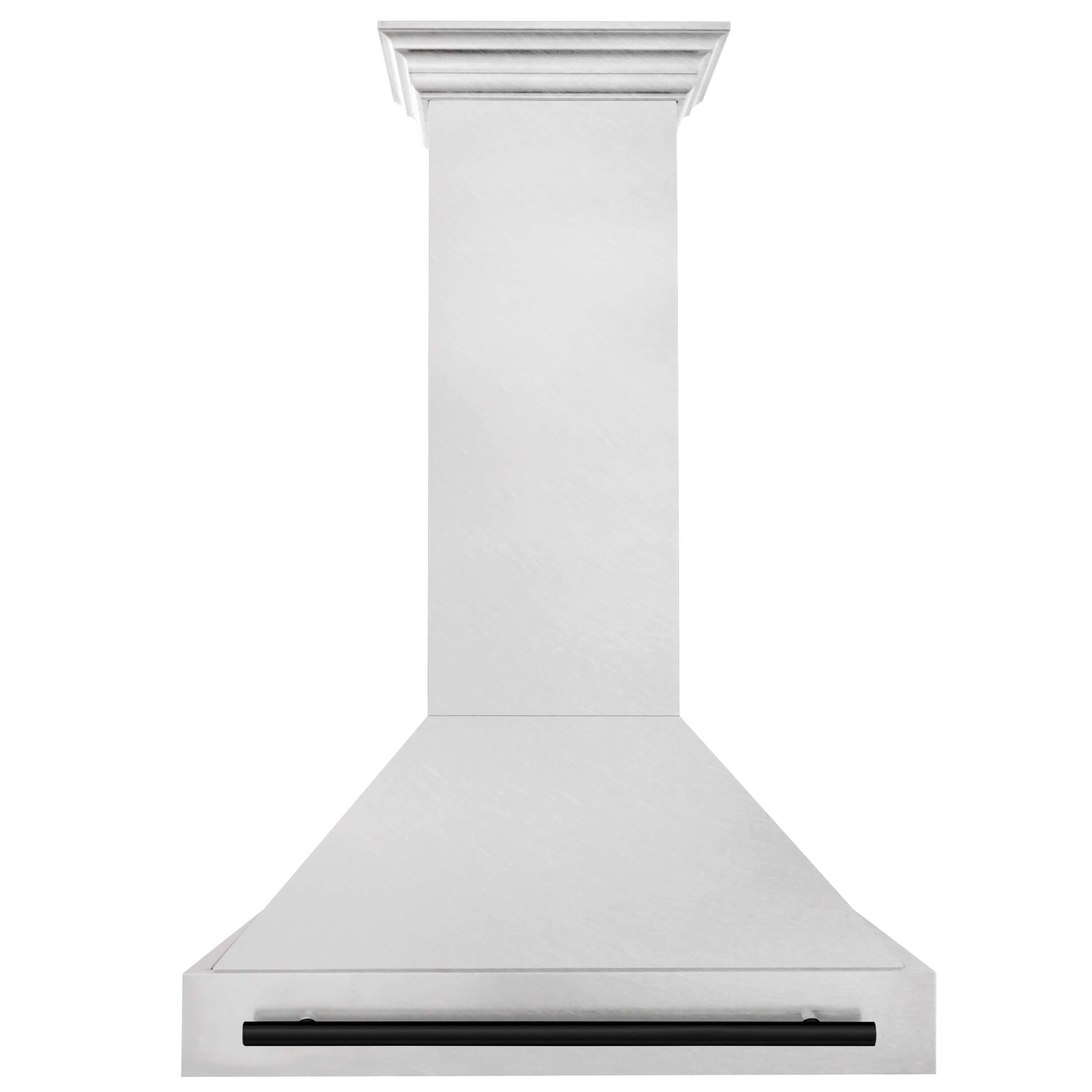 36 in. ZLINE Autograph Edition Wall Mount Range Hood with DuraSnow Stainless Steel Shell and Matte Black Handle Front View