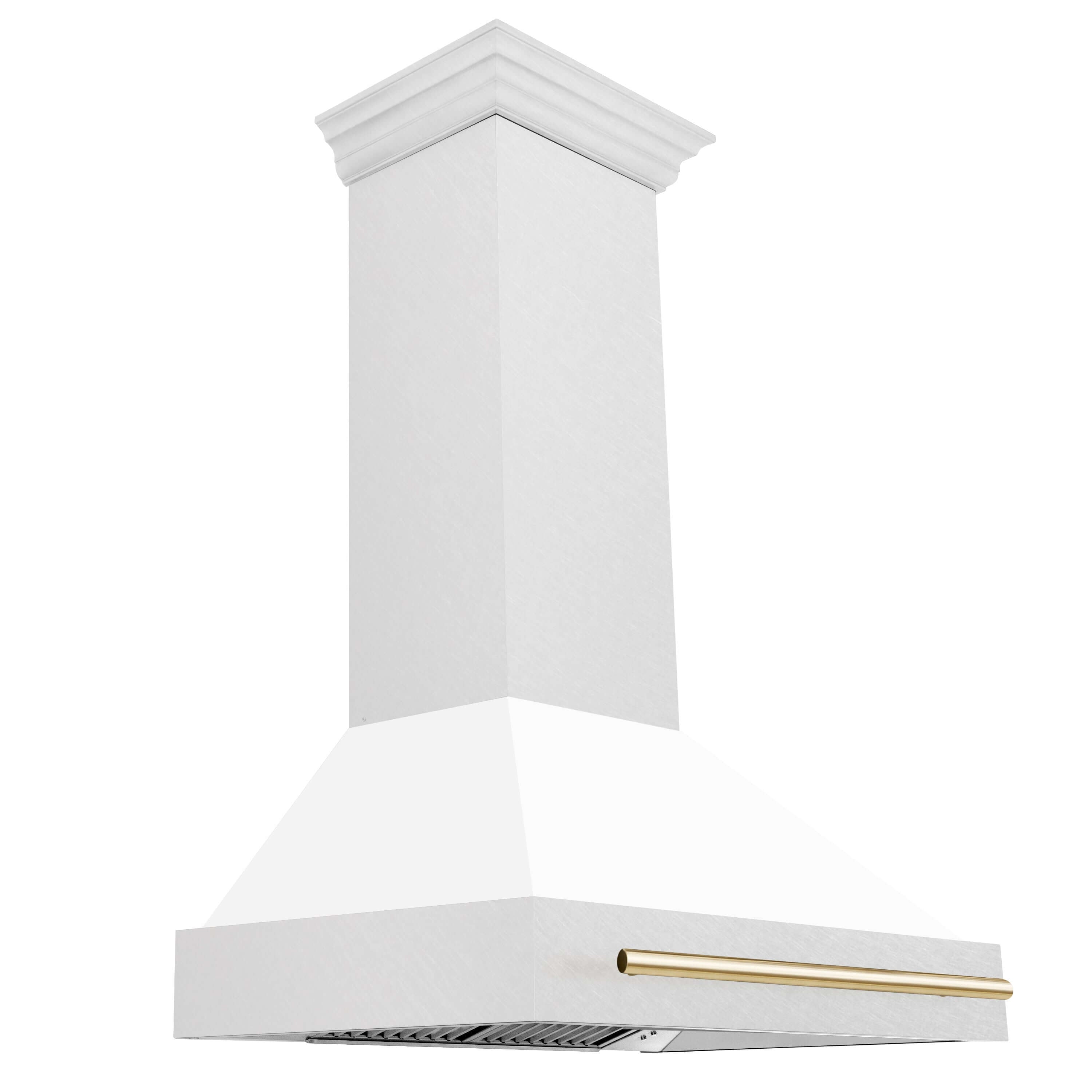 ZLINE Autograph Edition 36 in. Fingerprint Resistant Stainless Steel Range Hood with White Matte Shell and Accented Handle (8654SNZ-WM36) Polished Gold