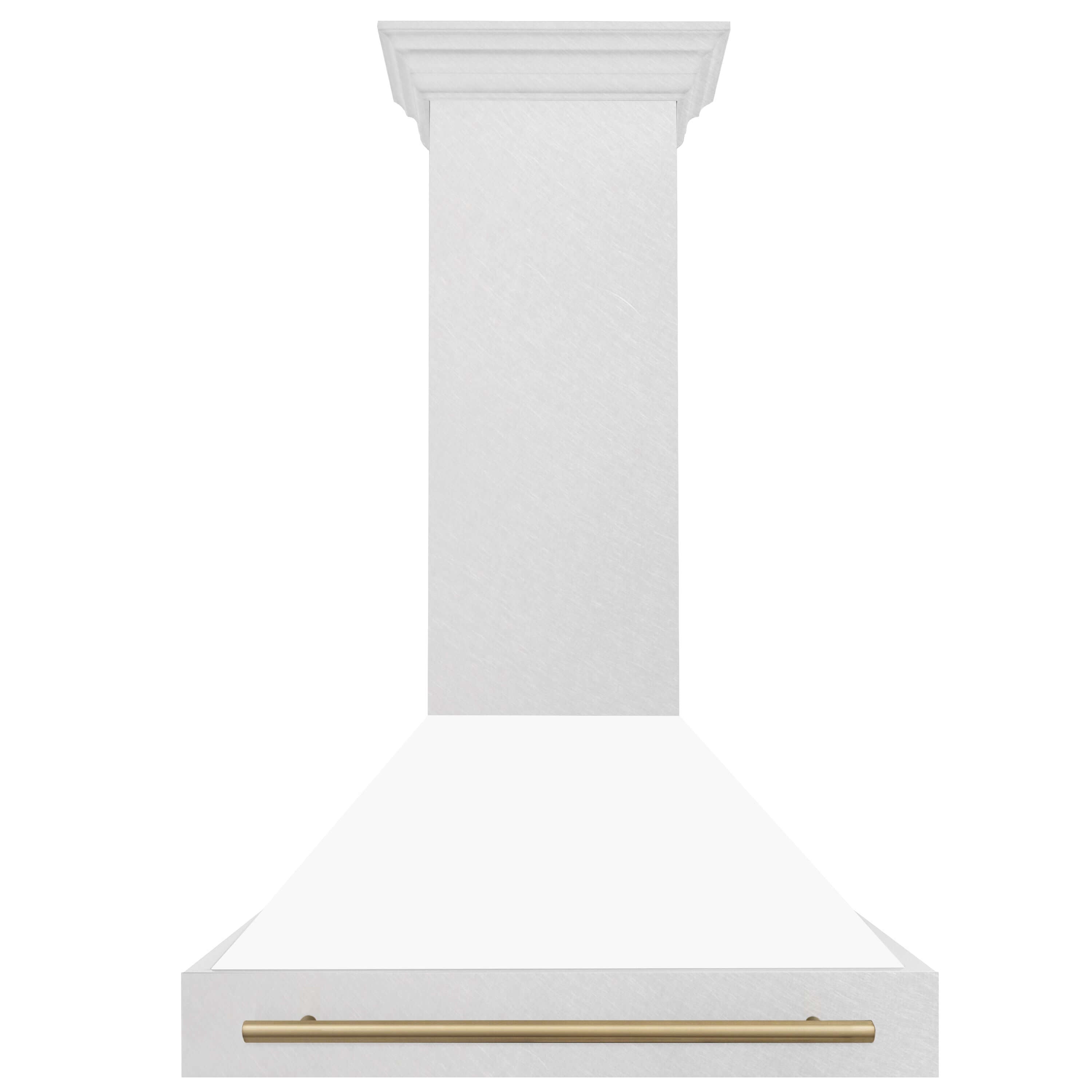 36 in. ZLINE Autograph Edition Fingerprint Resistant DuraSnow Stainless Steel Wall Mount Range Hood with White Matte Shell and Champagne Bronze Handle Front View