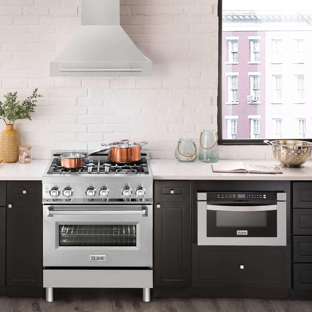 ZLINE 30 in. Stainless Steel Range Hood with Colored Shell Options and Stainless Steel Handle (8654STX-30) 
