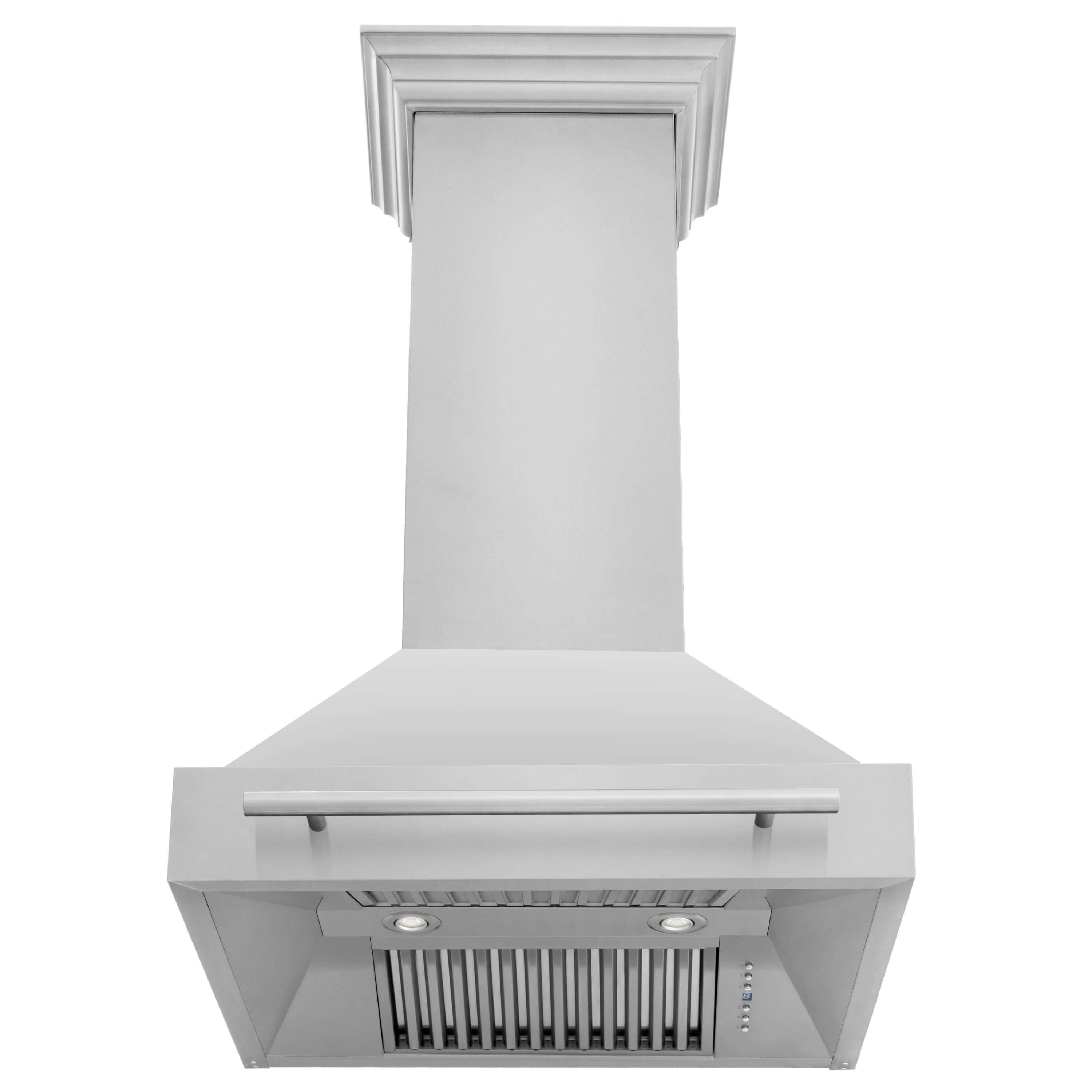 ZLINE 30 in. Stainless Steel Range Hood with Colored Shell Options and Stainless Steel Handle (8654STX-30) front, under.