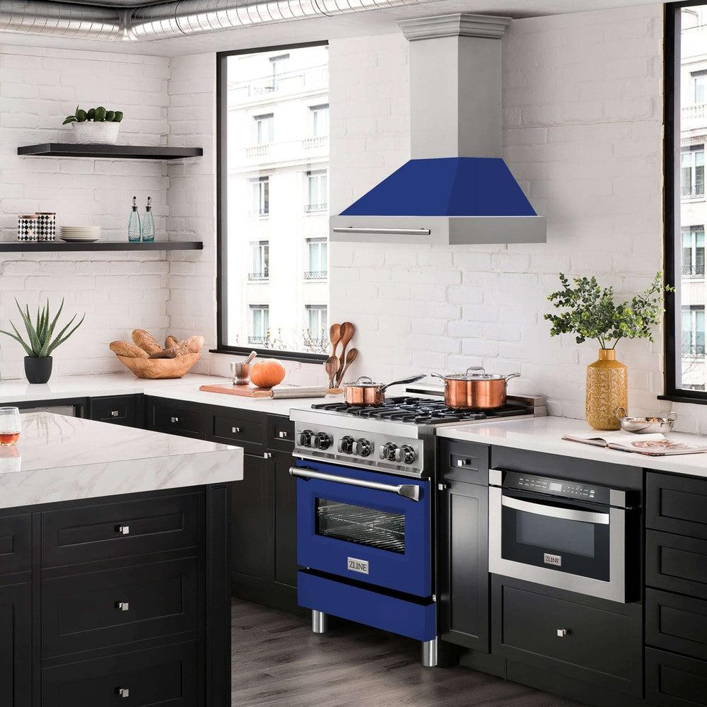 ZLINE 30 in. Stainless Steel Range Hood with Colored Shell Options and Stainless Steel Handle (8654STX-30) 