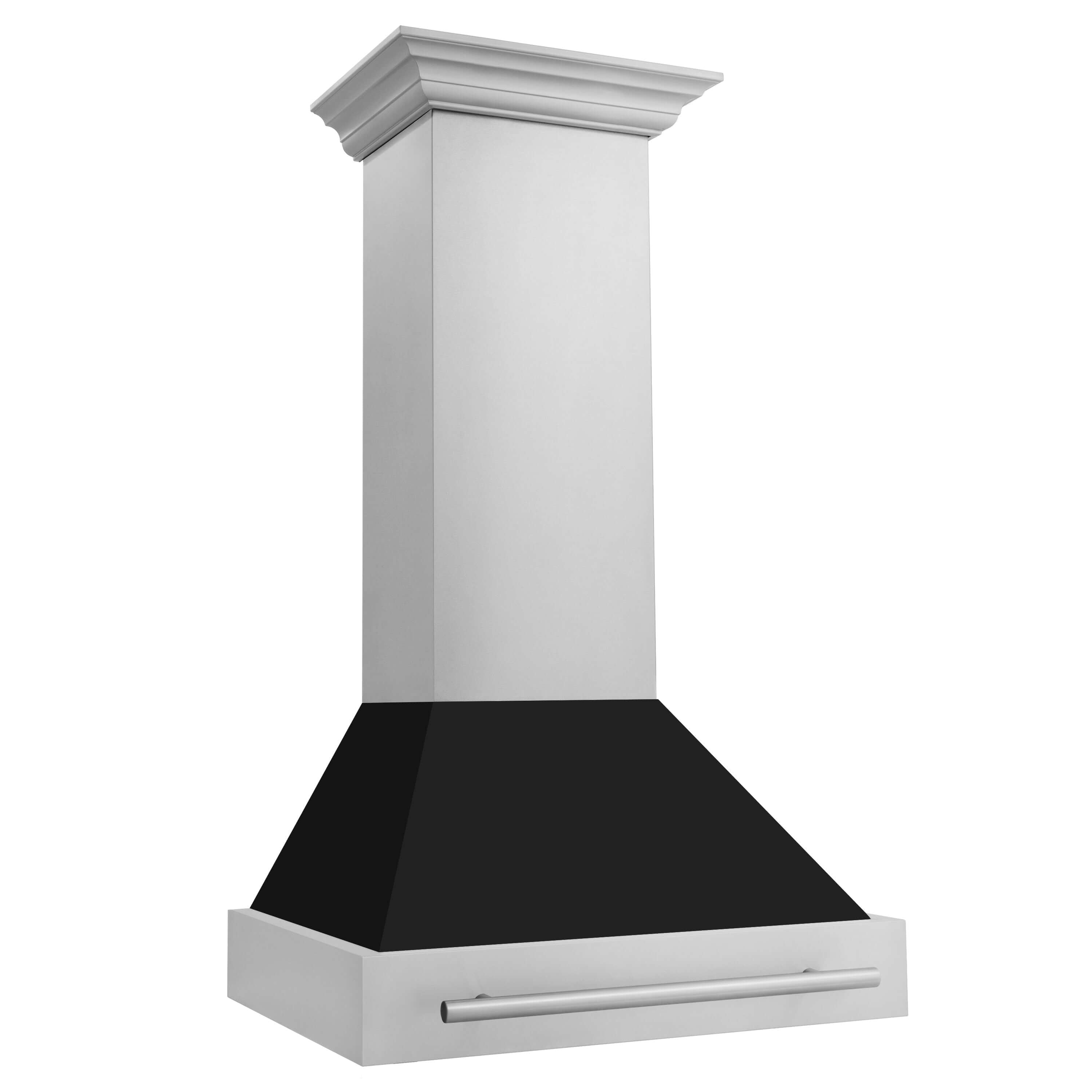 ZLINE 30 in. Stainless Steel Range Hood with Colored Shell Options and Stainless Steel Handle (8654STX-30) Black Matte side.