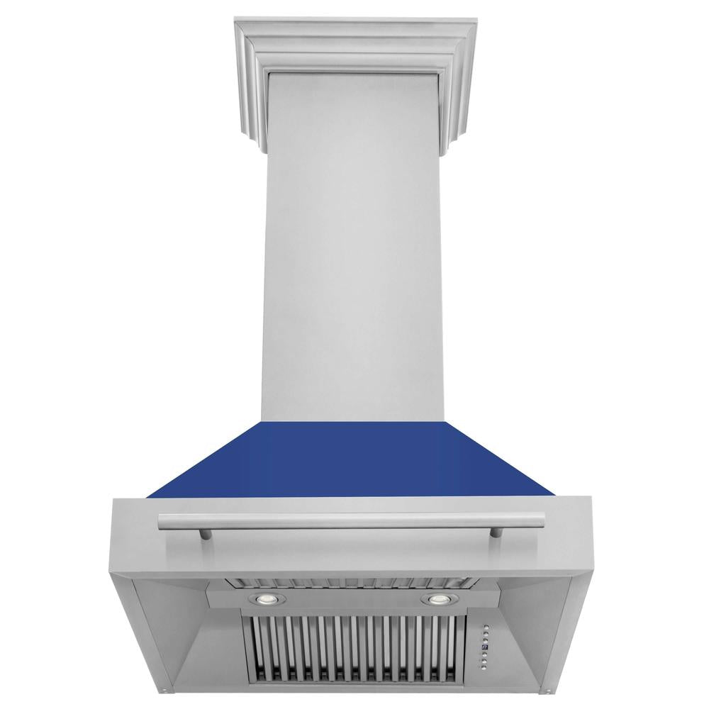 ZLINE 30 in. Stainless Steel Range Hood with Colored Shell Options and Stainless Steel Handle (8654STX-30) front, under.