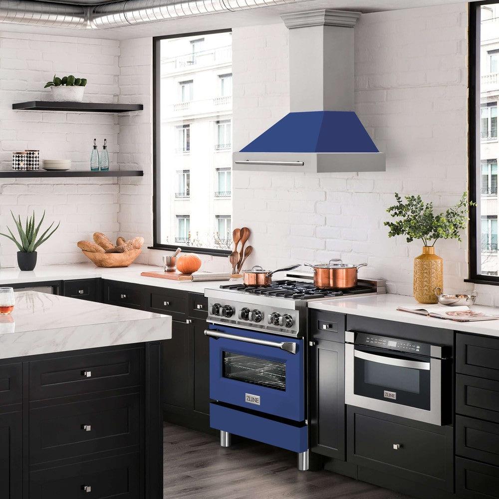 ZLINE 30 in. Stainless Steel Range Hood with Colored Shell Options and Stainless Steel Handle (8654STX-30) 