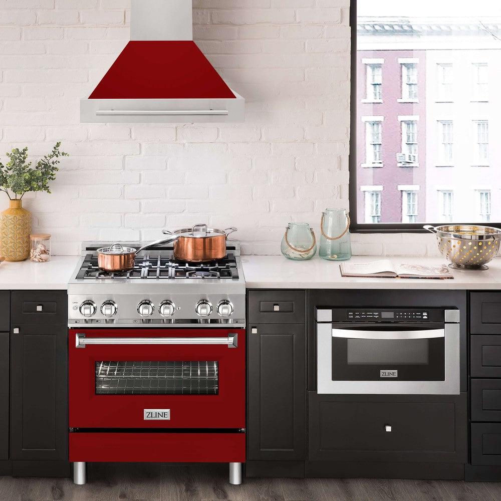 ZLINE 30 in. Stainless Steel Range Hood with Colored Shell Options and Stainless Steel Handle (8654STX-30) 