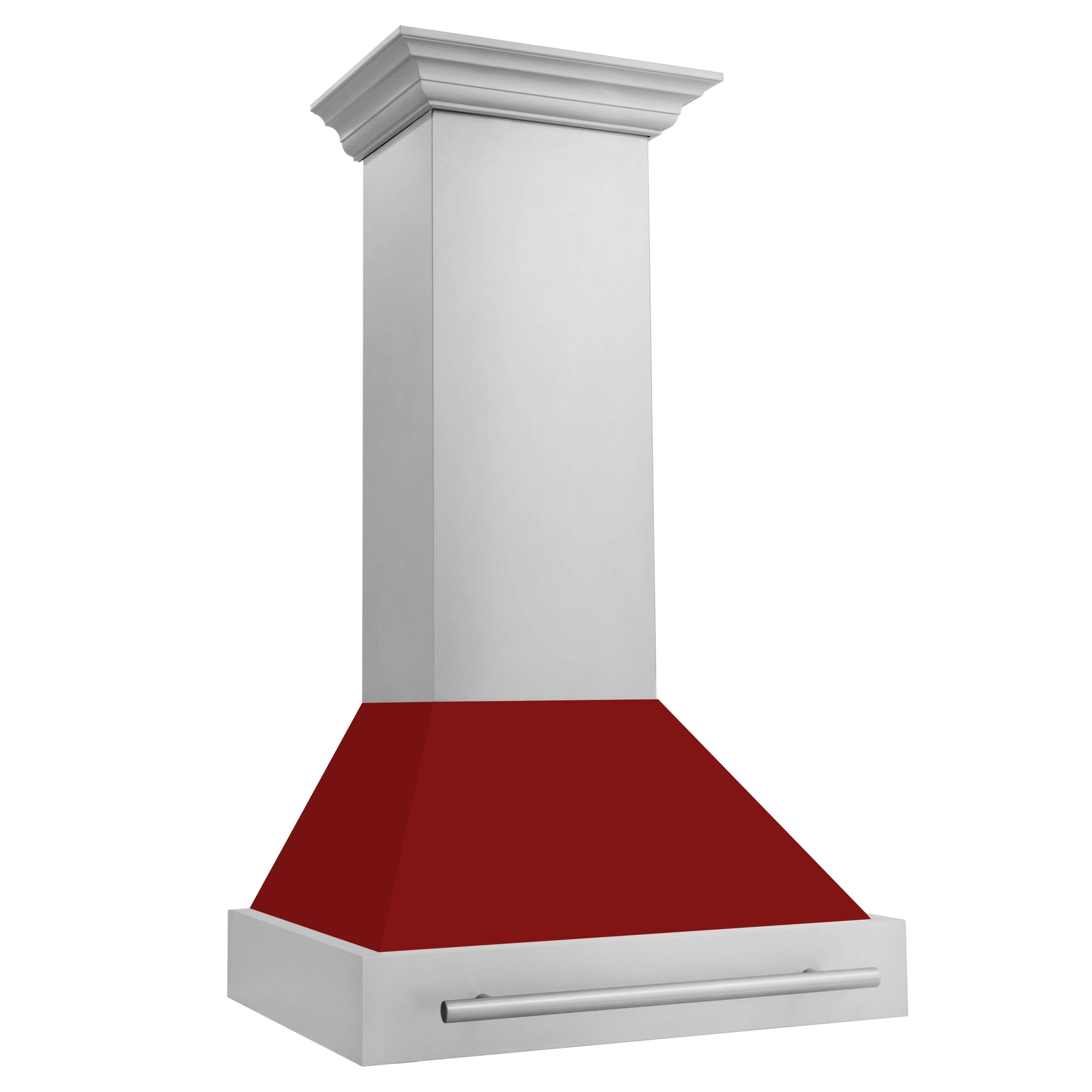 ZLINE 30 in. Stainless Steel Range Hood with Colored Shell Options and Stainless Steel Handle (8654STX-30) Red Gloss side.