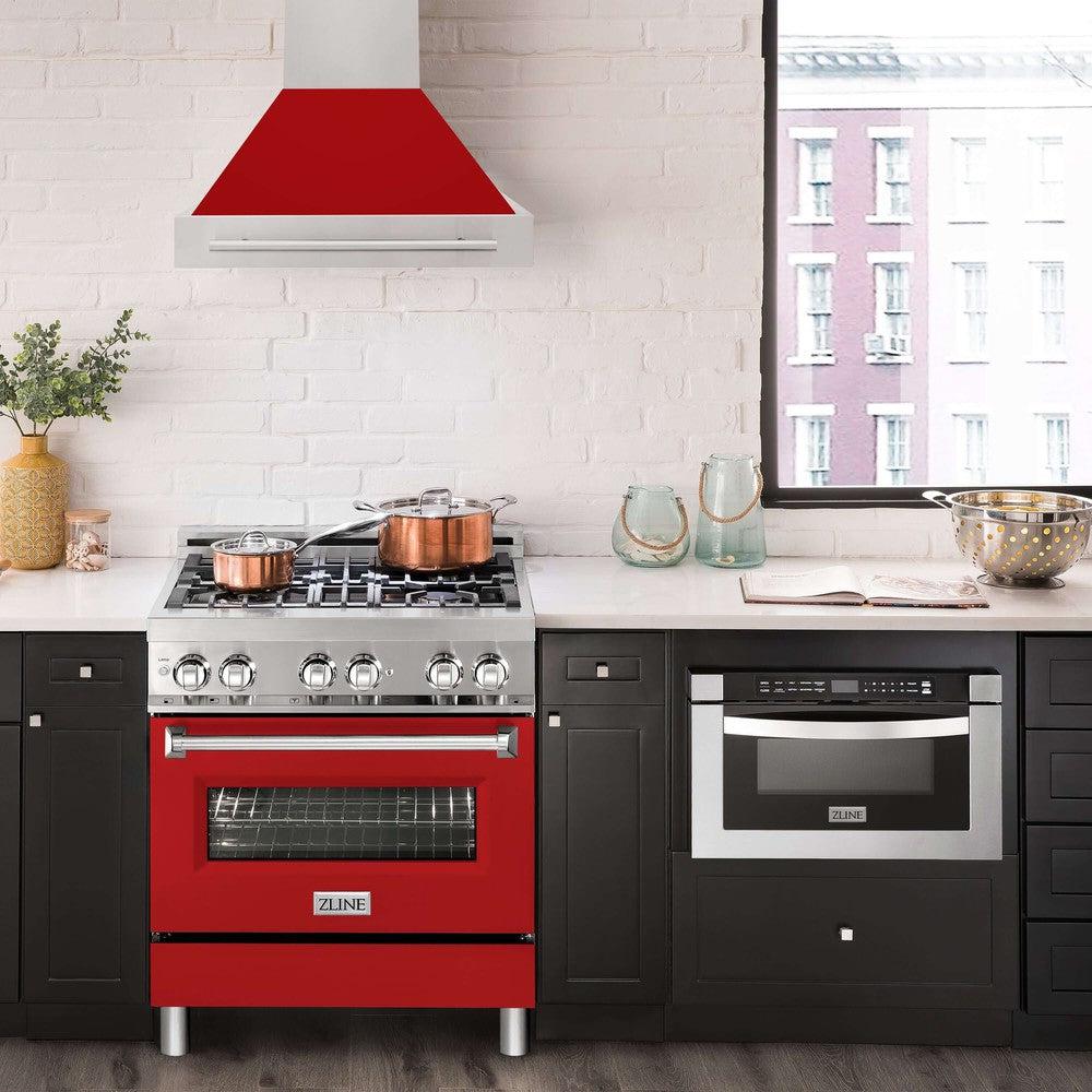 ZLINE 30 in. Stainless Steel Range Hood with Colored Shell Options and Stainless Steel Handle (8654STX-30) 