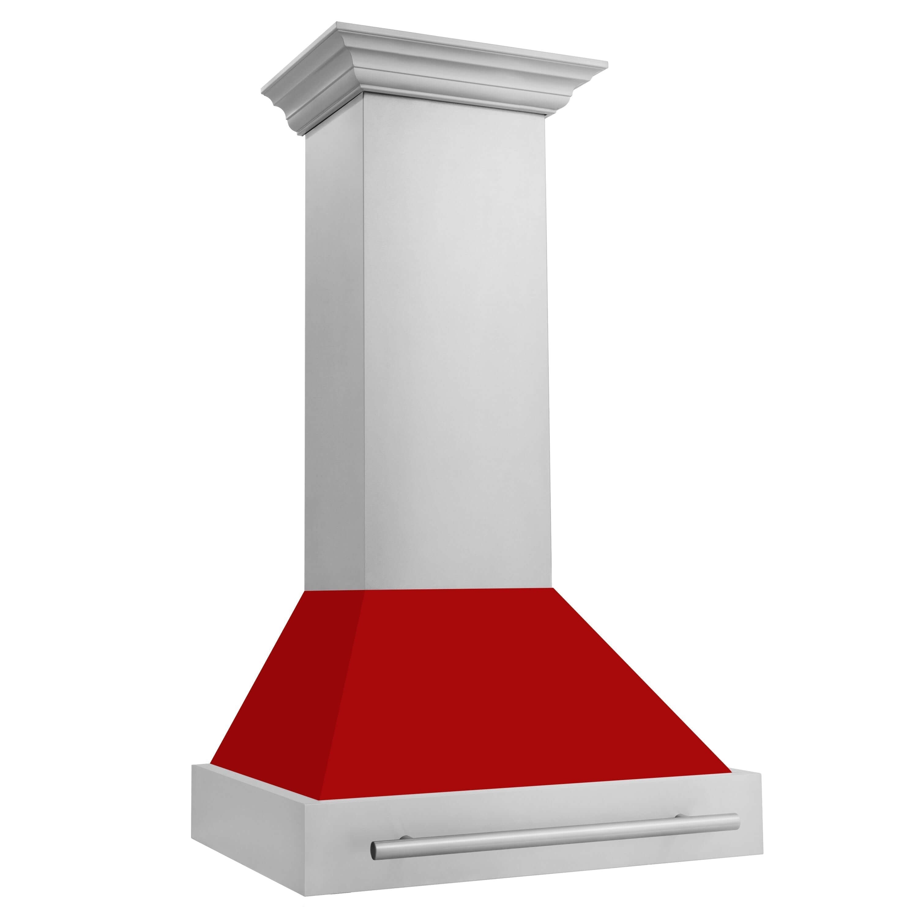 ZLINE 30 in. Stainless Steel Range Hood with Colored Shell Options and Stainless Steel Handle (8654STX-30) Red Matte side.