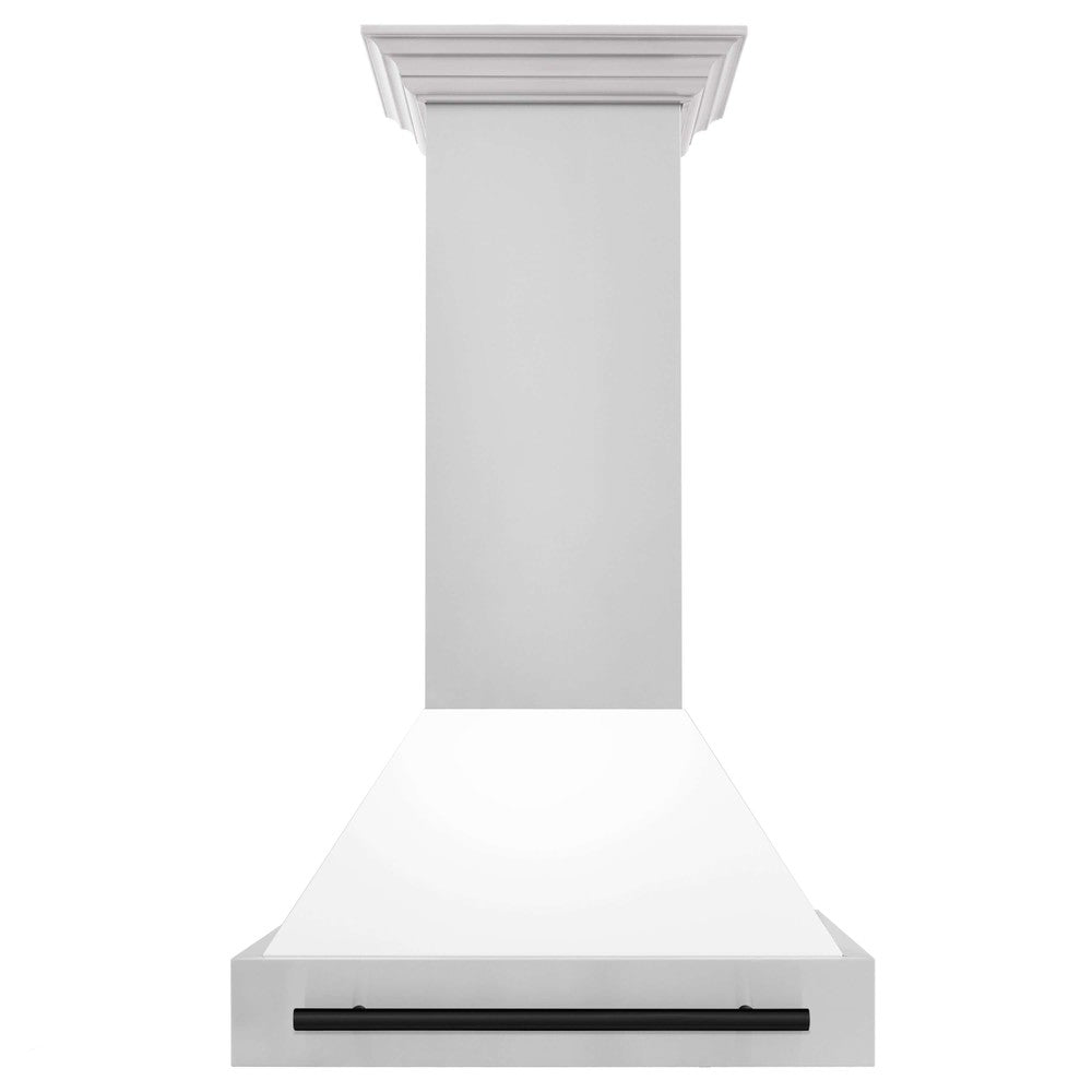 ZLINE Autograph Edition 30 in. Stainless Steel Range Hood with White Matte Shell and Accents (8654STZ-WM30) front.
