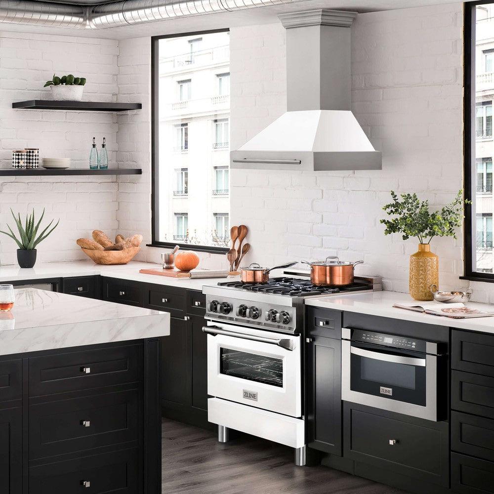 ZLINE 30 in. Stainless Steel Range Hood with Colored Shell Options and Stainless Steel Handle (8654STX-30) 